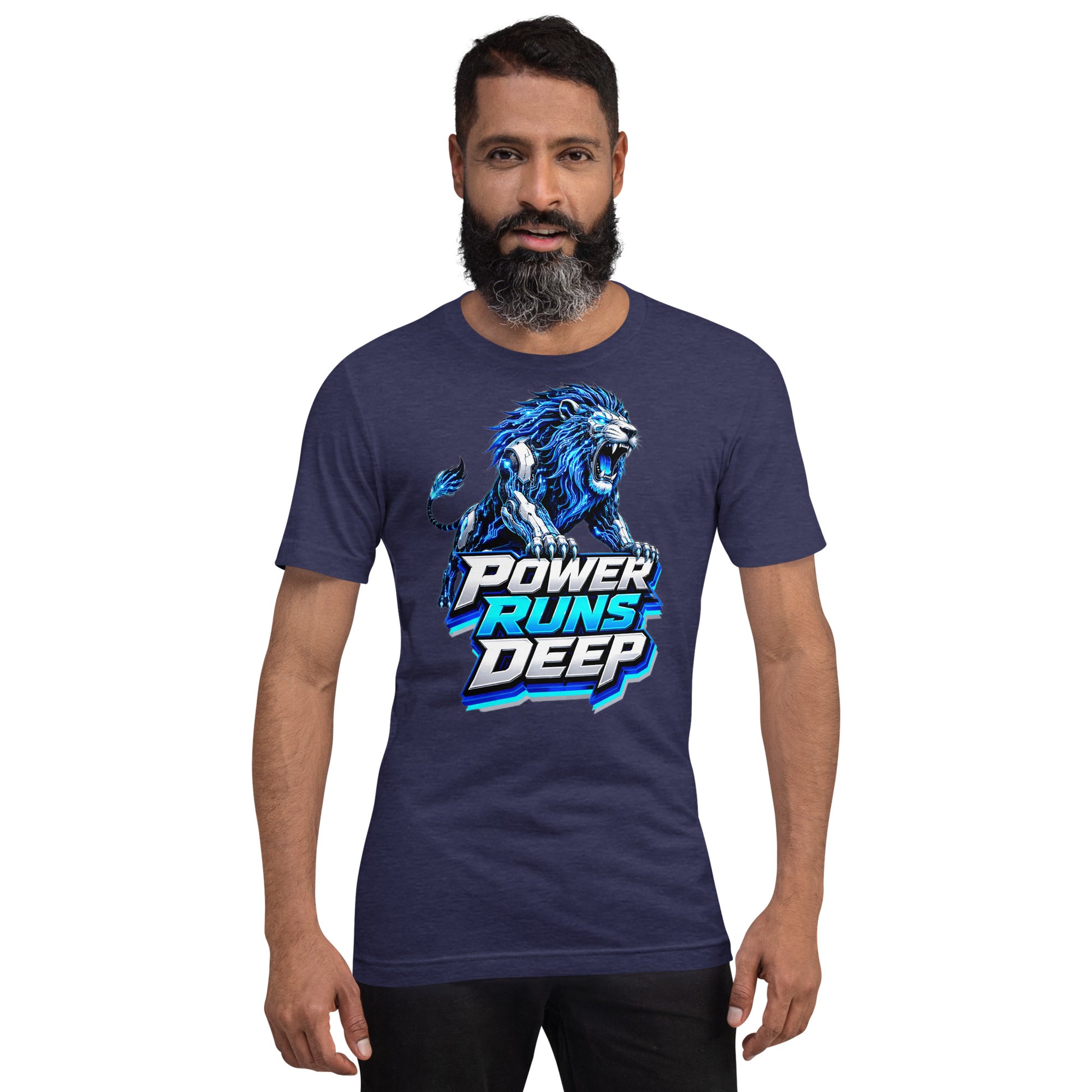 Unisex t-shirt - Cybernetic Neon Lion - Power Runs Deep Premium Graphic Design by printfluence.net