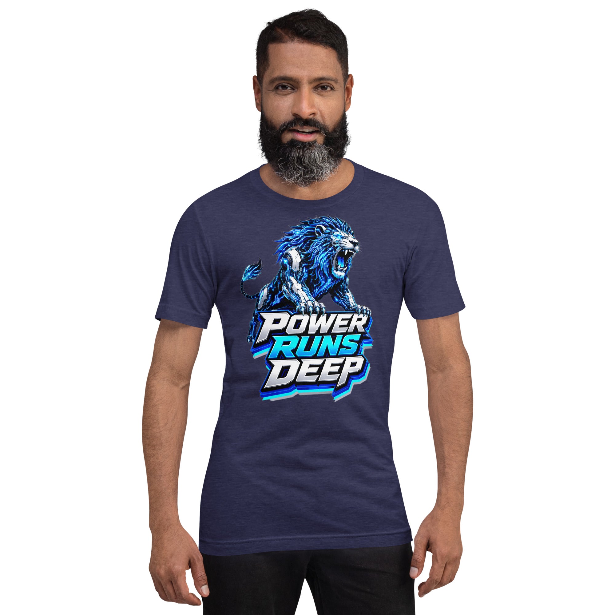 Unisex t-shirt - Cybernetic Neon Lion - Power Runs Deep Premium Graphic Design by printfluence.net