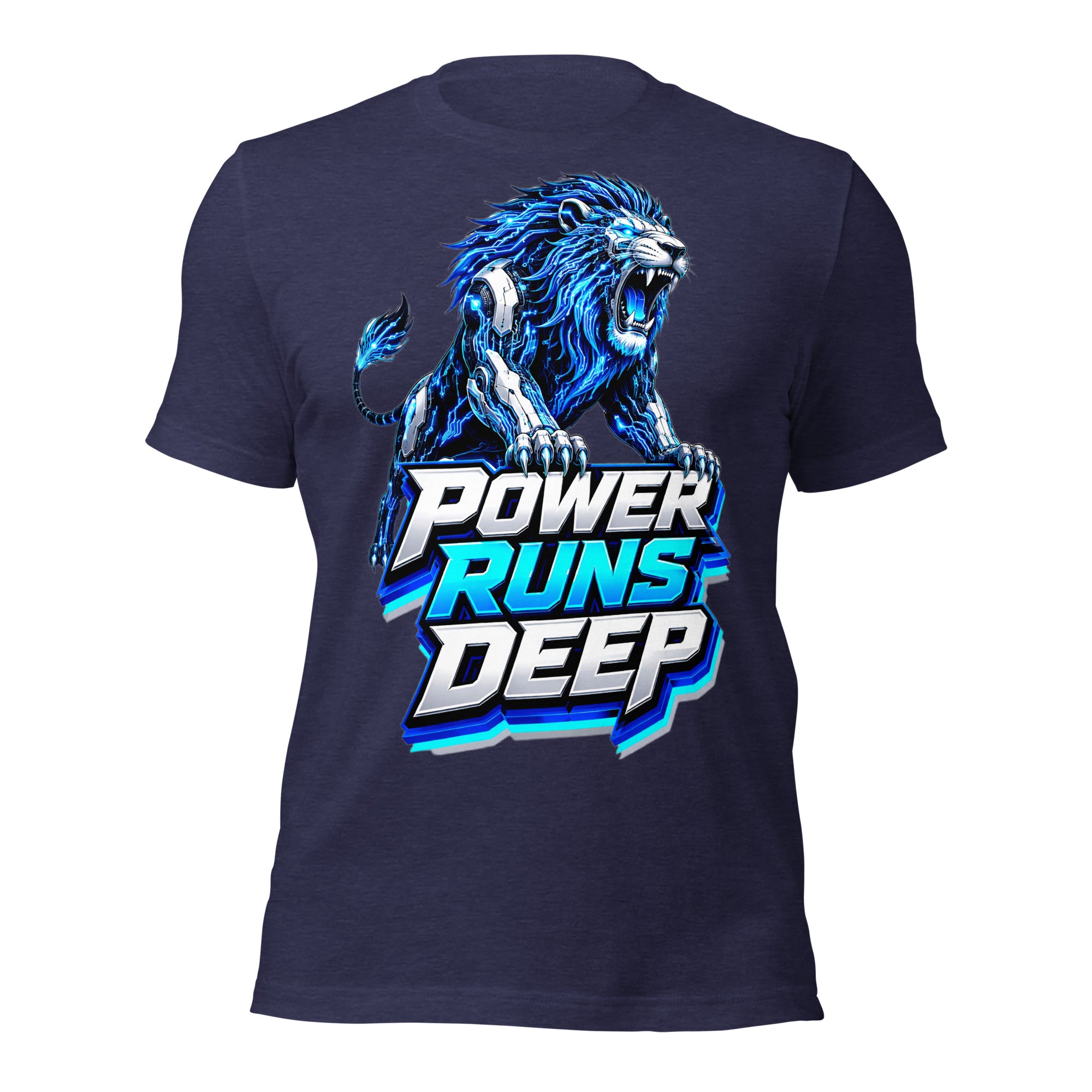 Unisex t-shirt - Cybernetic Neon Lion - Power Runs Deep Premium Graphic Design by printfluence.net