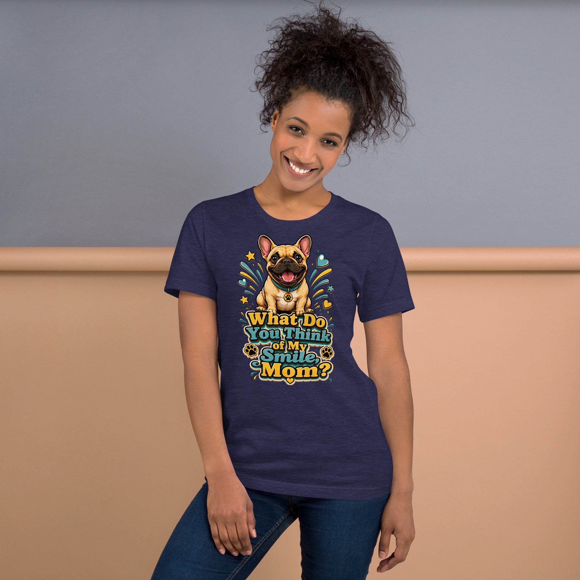 French Bulldog Mom Smile Unisex T-Shirt by printfluence.net