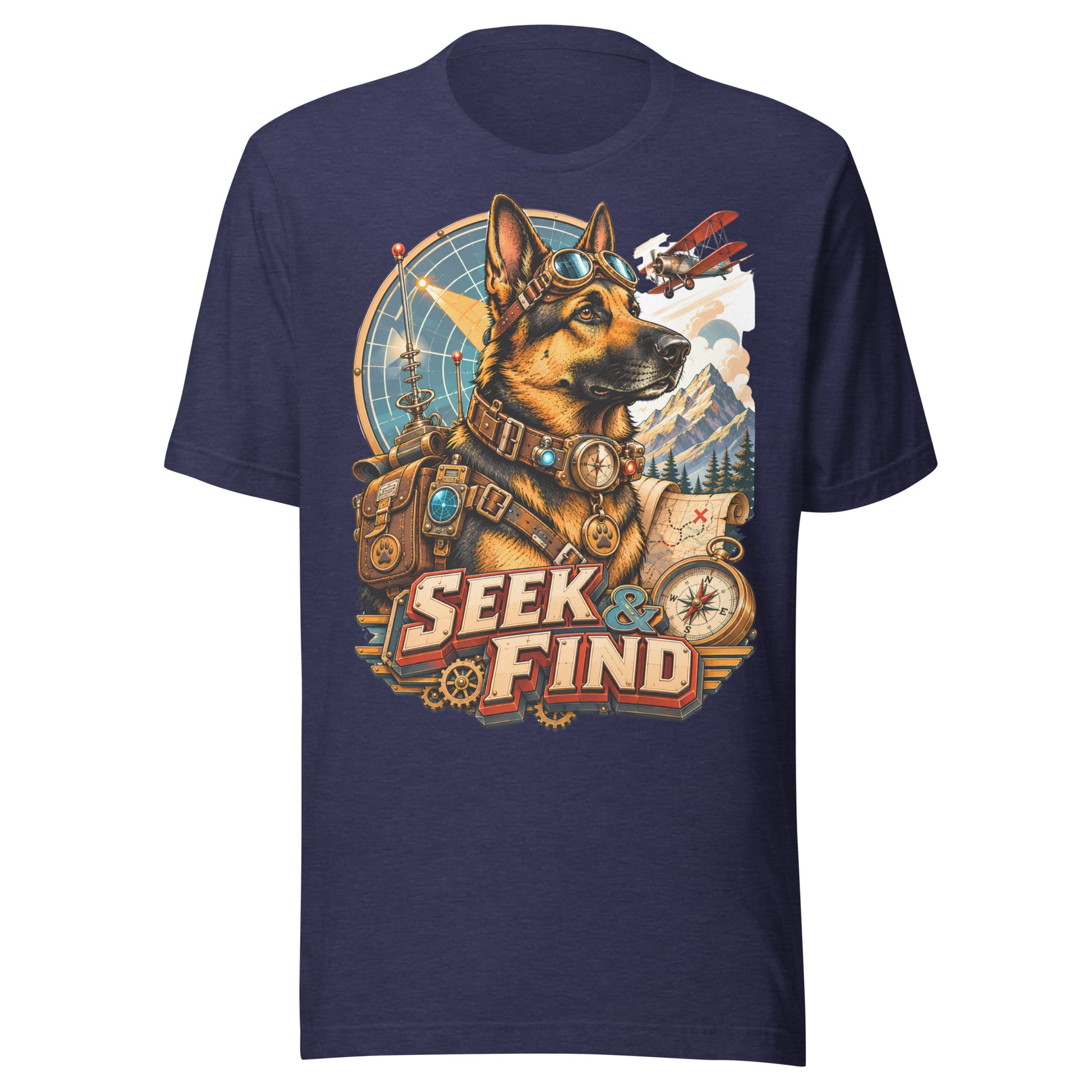 German Shepherd Lovers Unisex T-Shirt | "Seek & Find" Vintage Explorer Graphic Apparel by printfluence.net