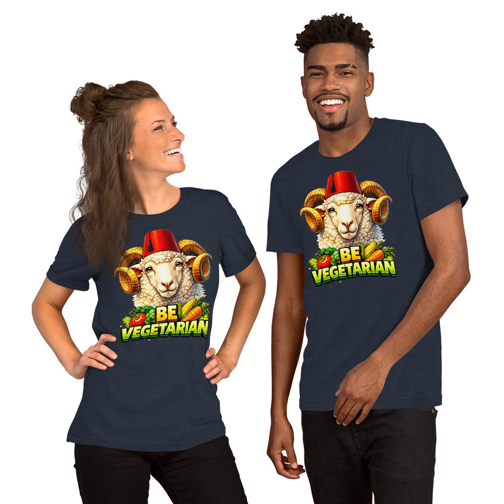 Unisex t-shirt - "Be Vegetarian" Fez-Wearing Ram Graphic Tee – Funny Eco-Friendly Animal Art T-Shirt by printfluence.net