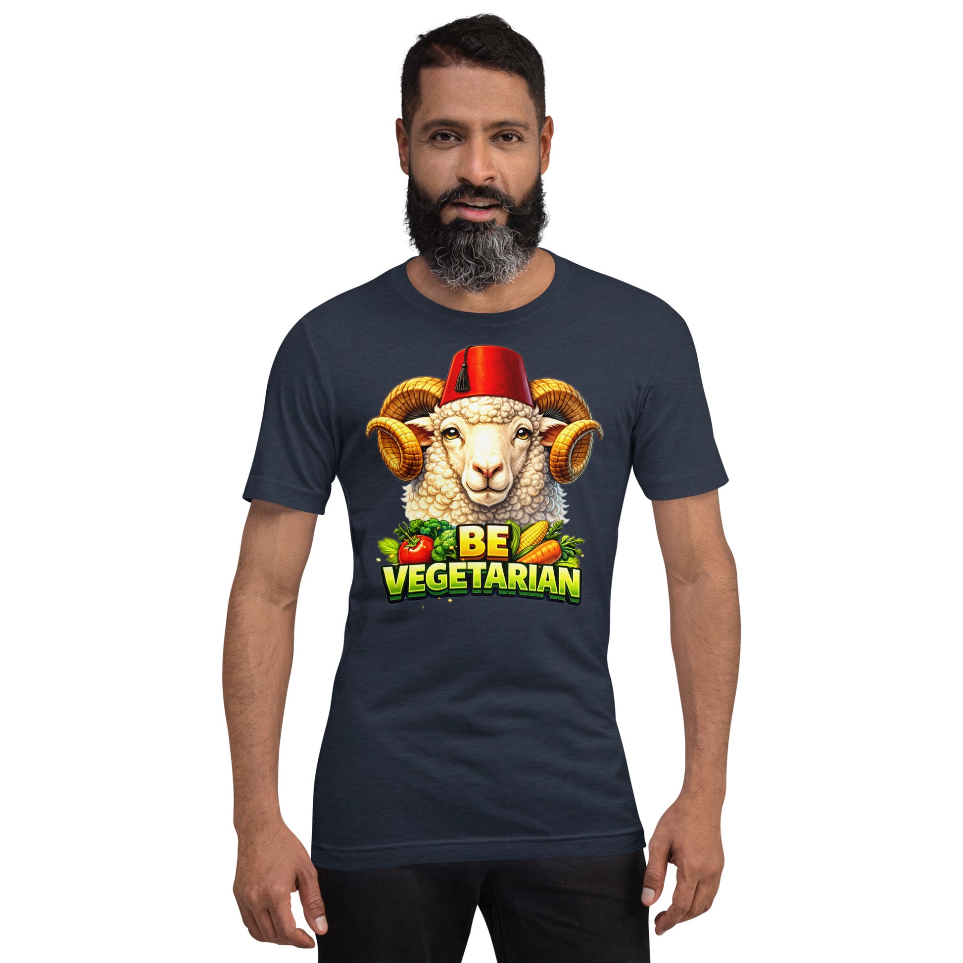 Unisex t-shirt - "Be Vegetarian" Fez-Wearing Ram Graphic Tee – Funny Eco-Friendly Animal Art T-Shirt by printfluence.net