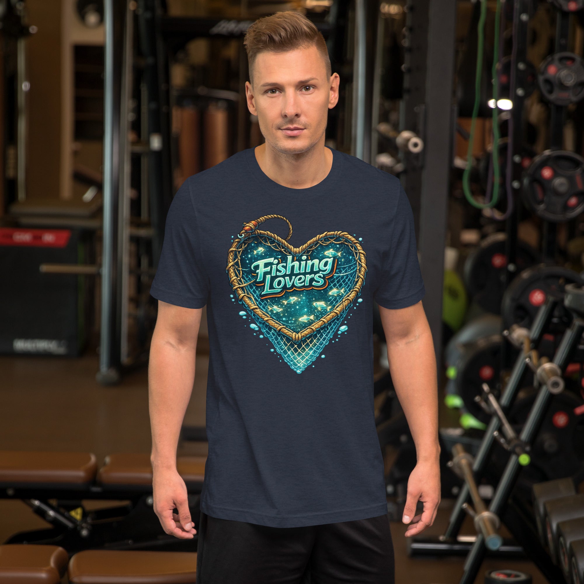 Fishing Lovers T-Shirt - Cute Heart Fish Net Graphic Tee for Fishermen & Coffee Lovers by printfluence.net