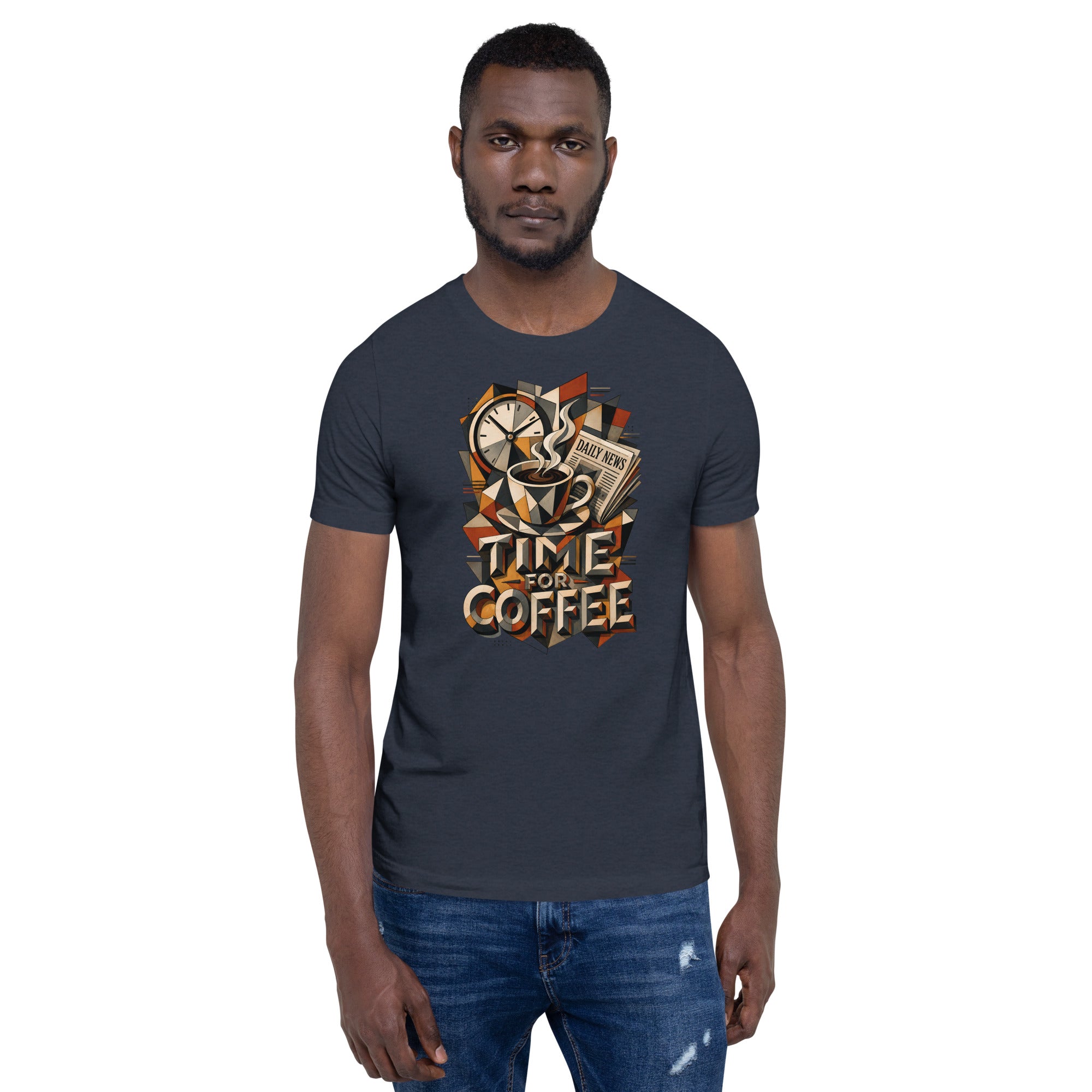 Coffee Lovers Unisex T-Shirt Time For Coffee – Cubist Morning Routine Graphic Tee by printfluence.net