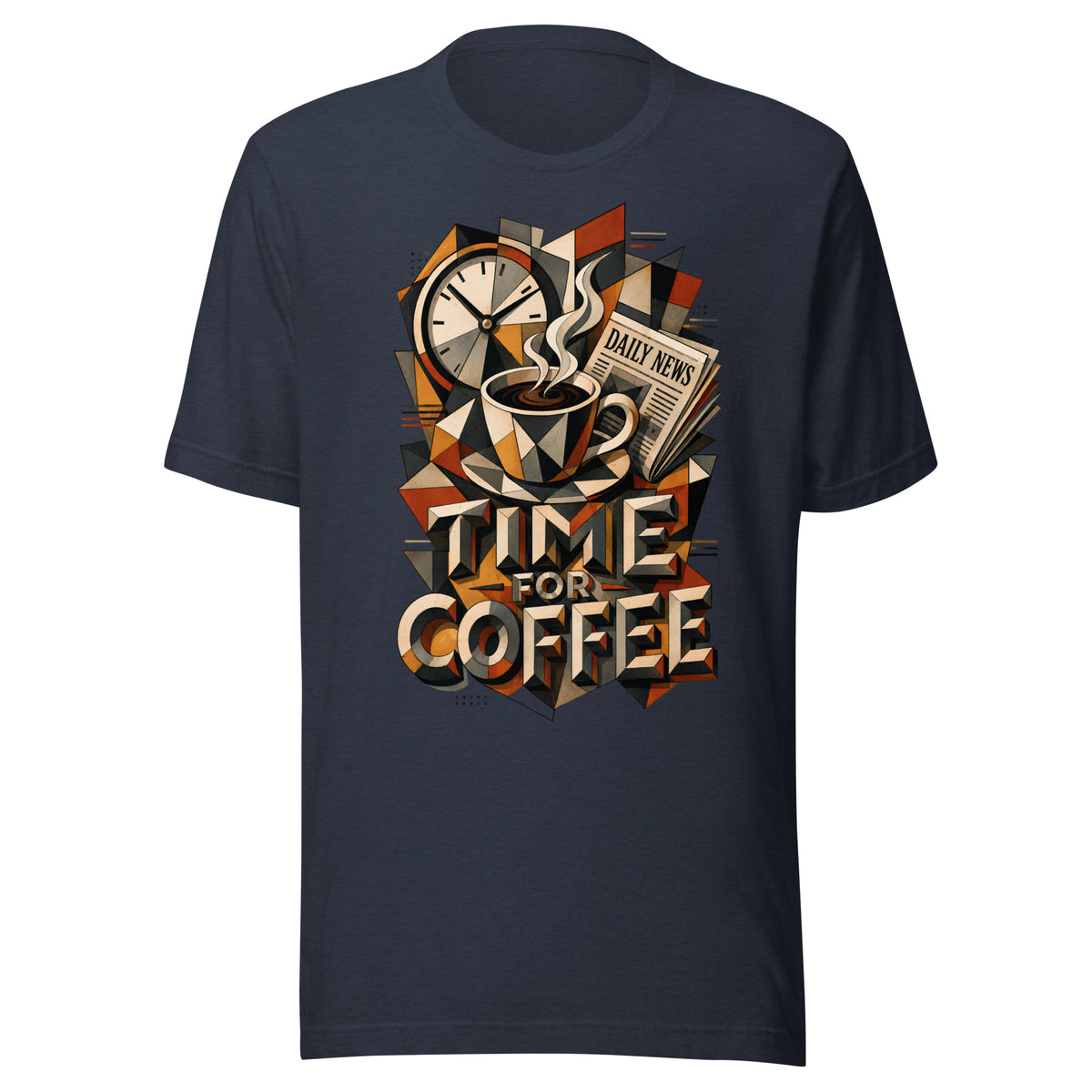 Coffee Lovers Unisex T-Shirt Time For Coffee – Cubist Morning Routine Graphic Tee by printfluence.net