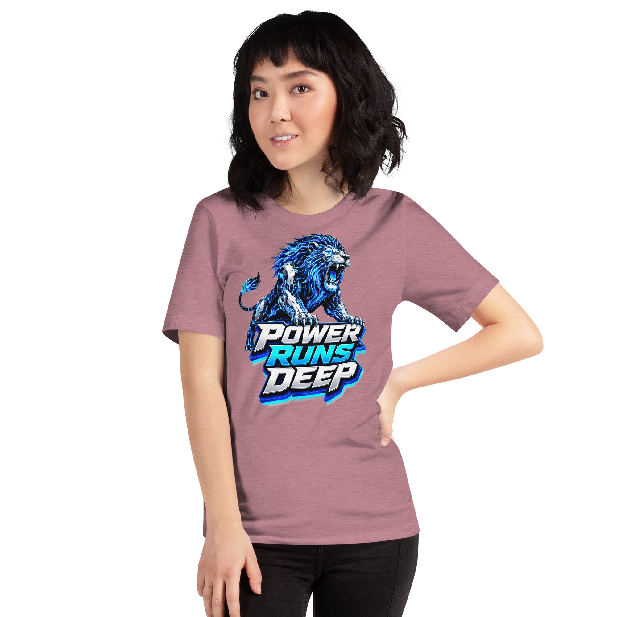Unisex t-shirt - Cybernetic Neon Lion - Power Runs Deep Premium Graphic Design by printfluence.net