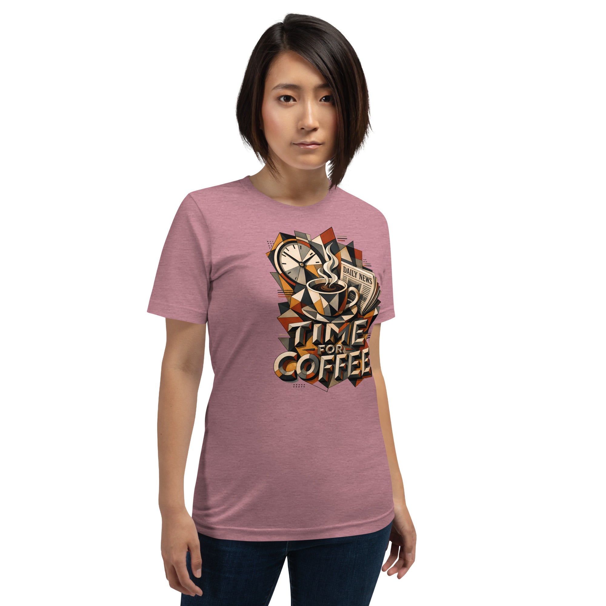 Coffee Lovers Unisex T-Shirt Time For Coffee – Cubist Morning Routine Graphic Tee by printfluence.net