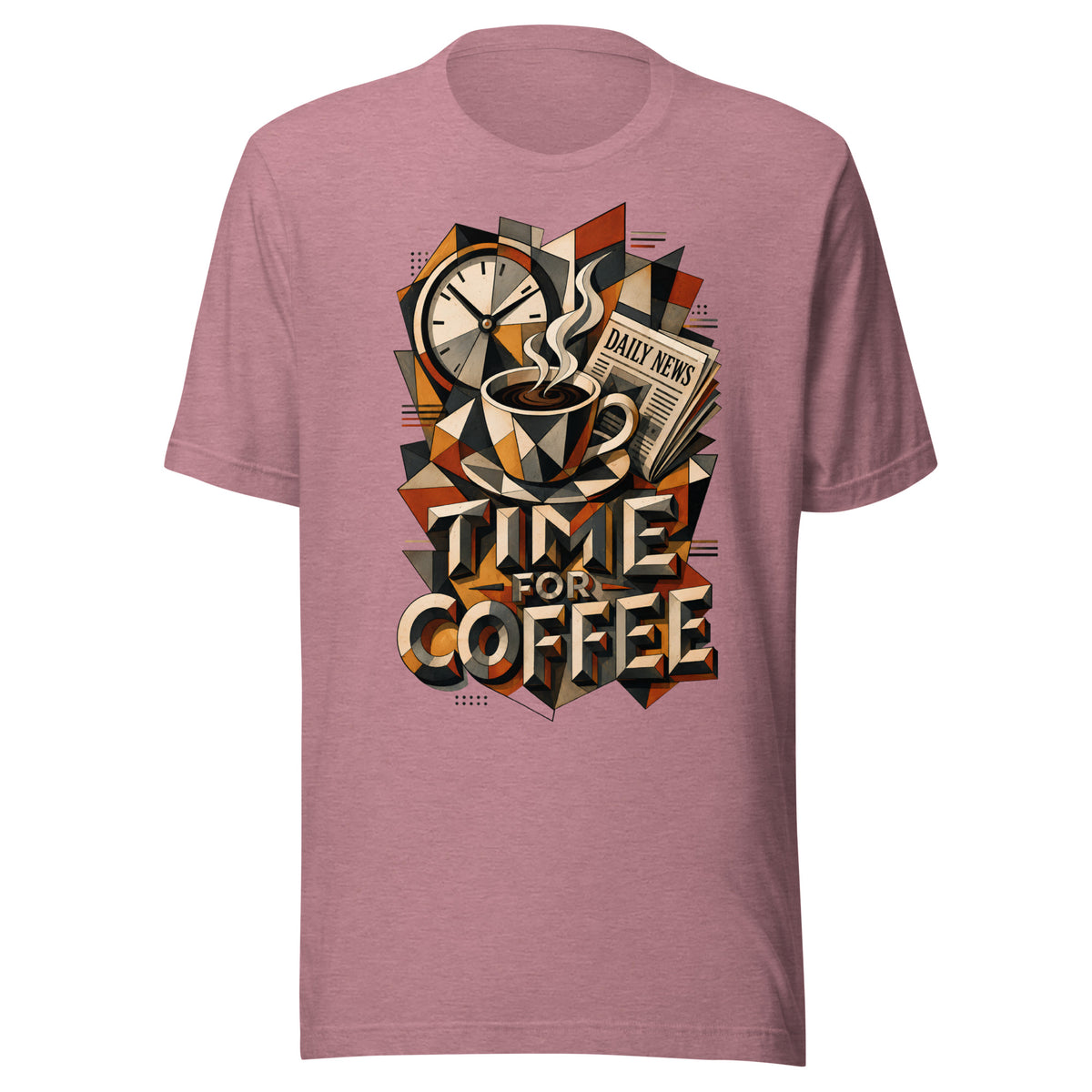 Coffee Lovers Unisex T-Shirt Time For Coffee – Cubist Morning Routine Graphic Tee by printfluence.net