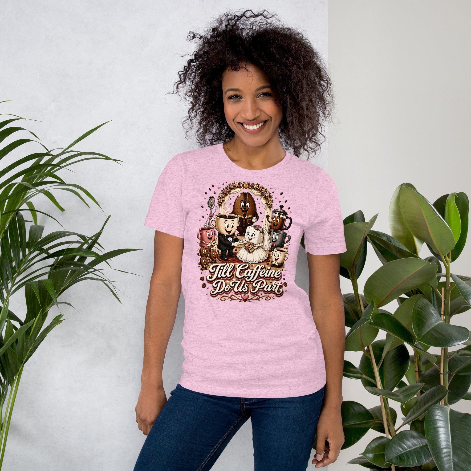 Coffee Lovers Unisex T-Shirt Till Caffeine Do Us Part – Funny Wedding & Couple Graphic Tee by printfluence.net