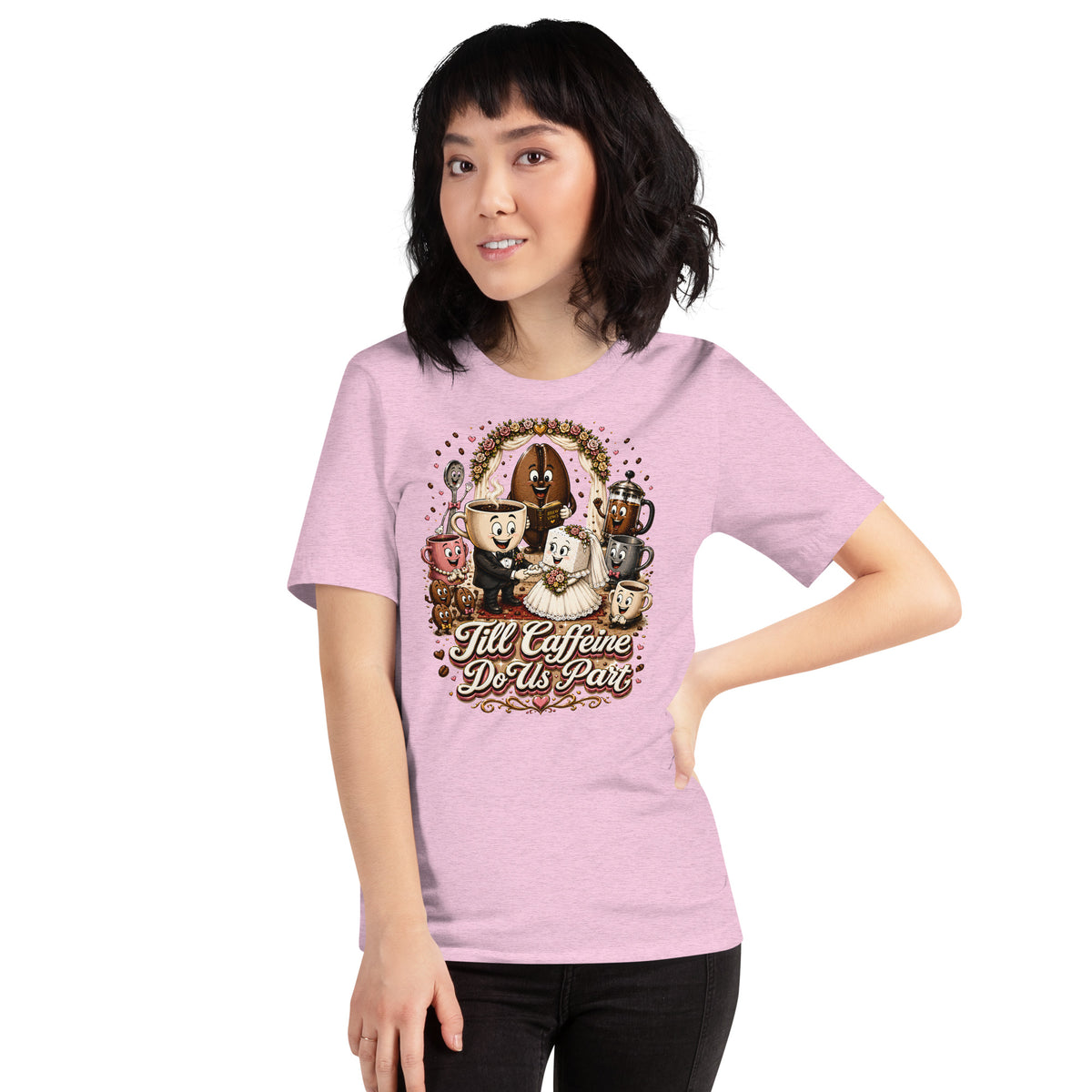 Coffee Lovers Unisex T-Shirt Till Caffeine Do Us Part – Funny Wedding & Couple Graphic Tee by printfluence.net