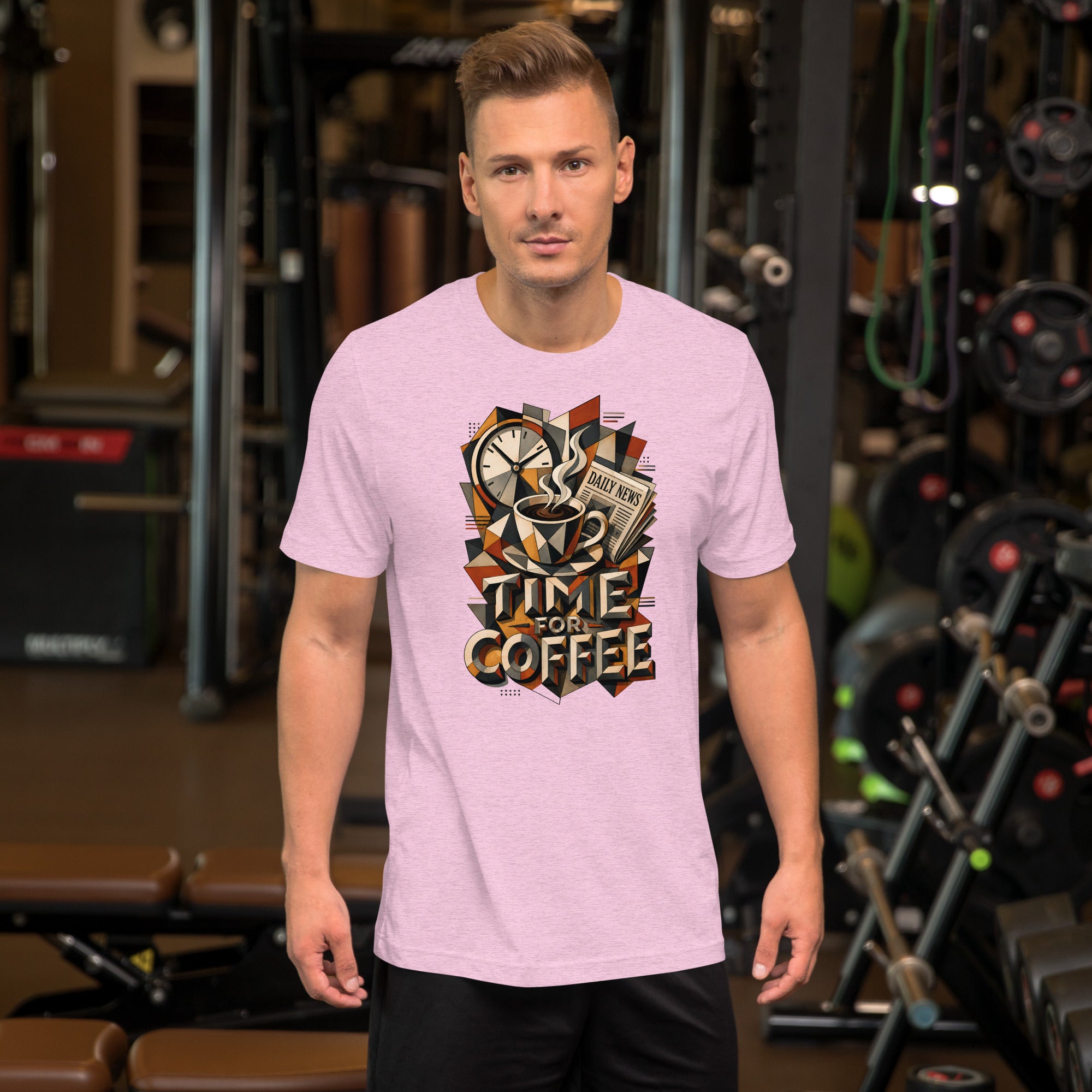 Coffee Lovers Unisex T-Shirt Time For Coffee – Cubist Morning Routine Graphic Tee by printfluence.net