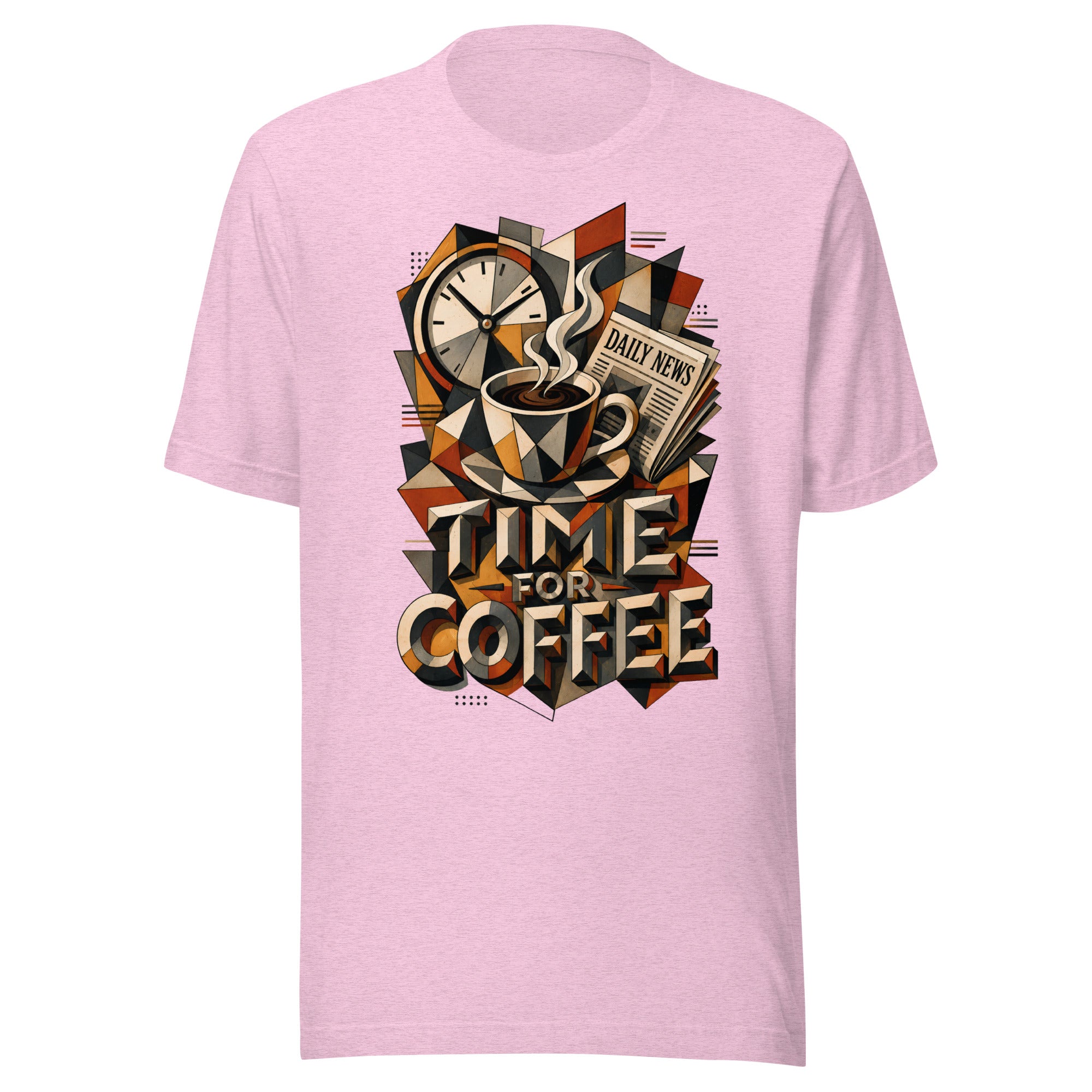Coffee Lovers Unisex T-Shirt Time For Coffee – Cubist Morning Routine Graphic Tee by printfluence.net
