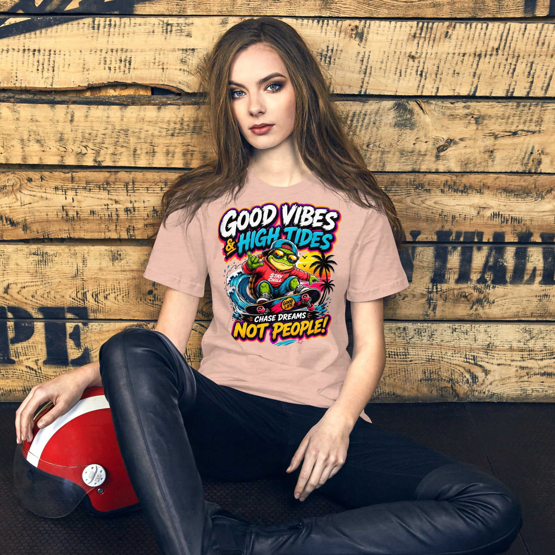 Unisex t-shirt - Elite Skater Turtle Cosmic Good Vibes - Premium Radical Dream Chaser Design by printfluence.net