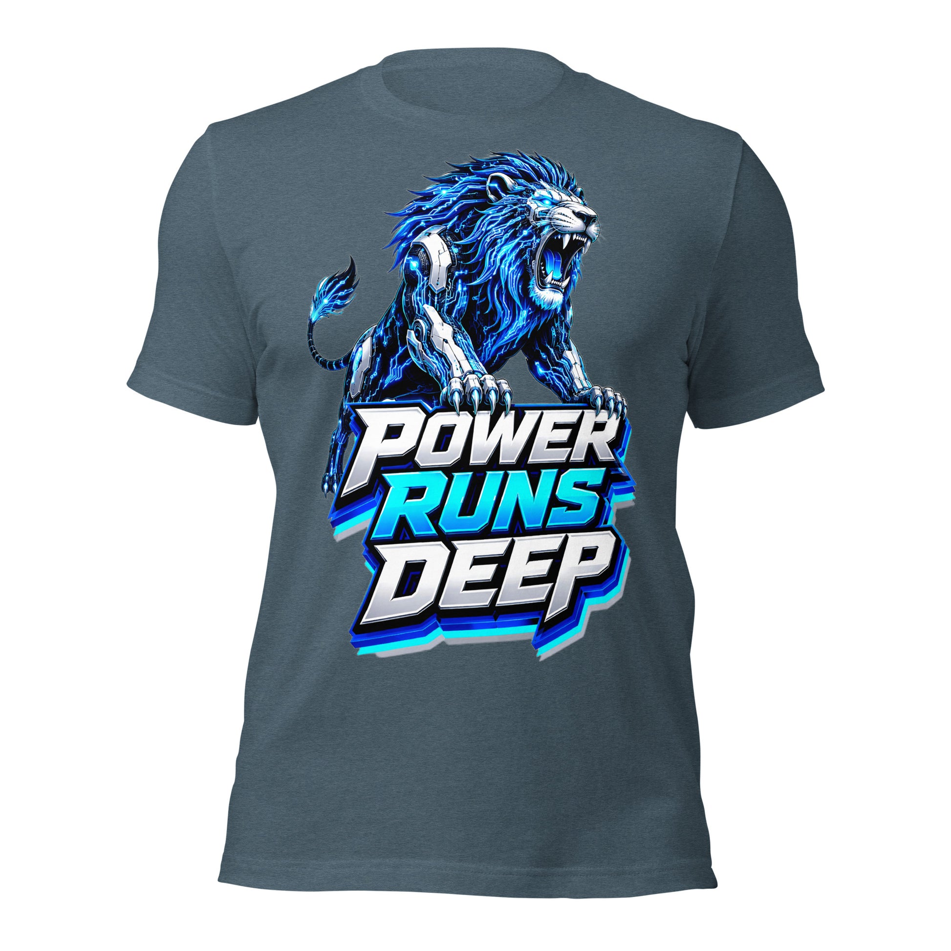 Unisex t-shirt - Cybernetic Neon Lion - Power Runs Deep Premium Graphic Design by printfluence.net