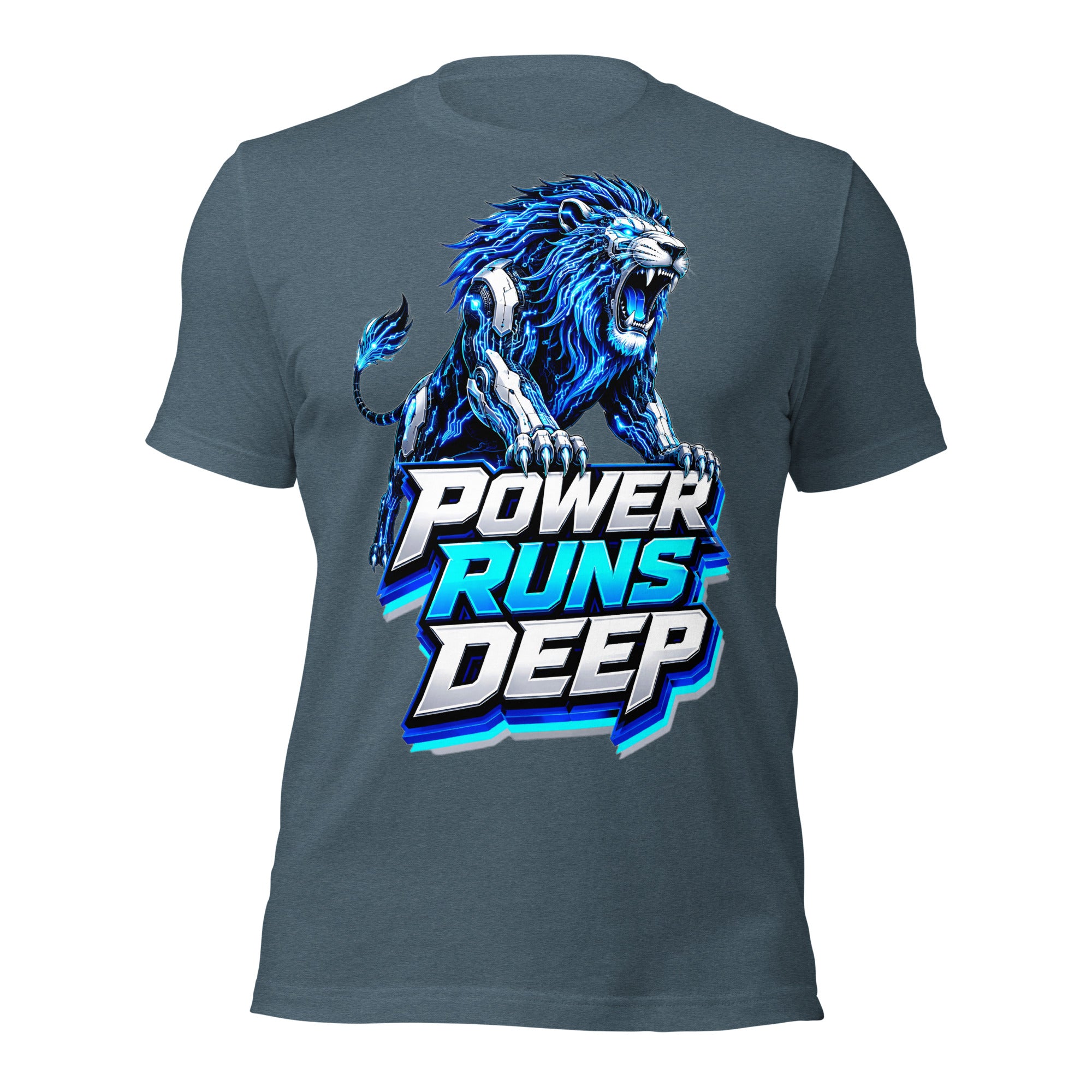 Unisex t-shirt - Cybernetic Neon Lion - Power Runs Deep Premium Graphic Design by printfluence.net