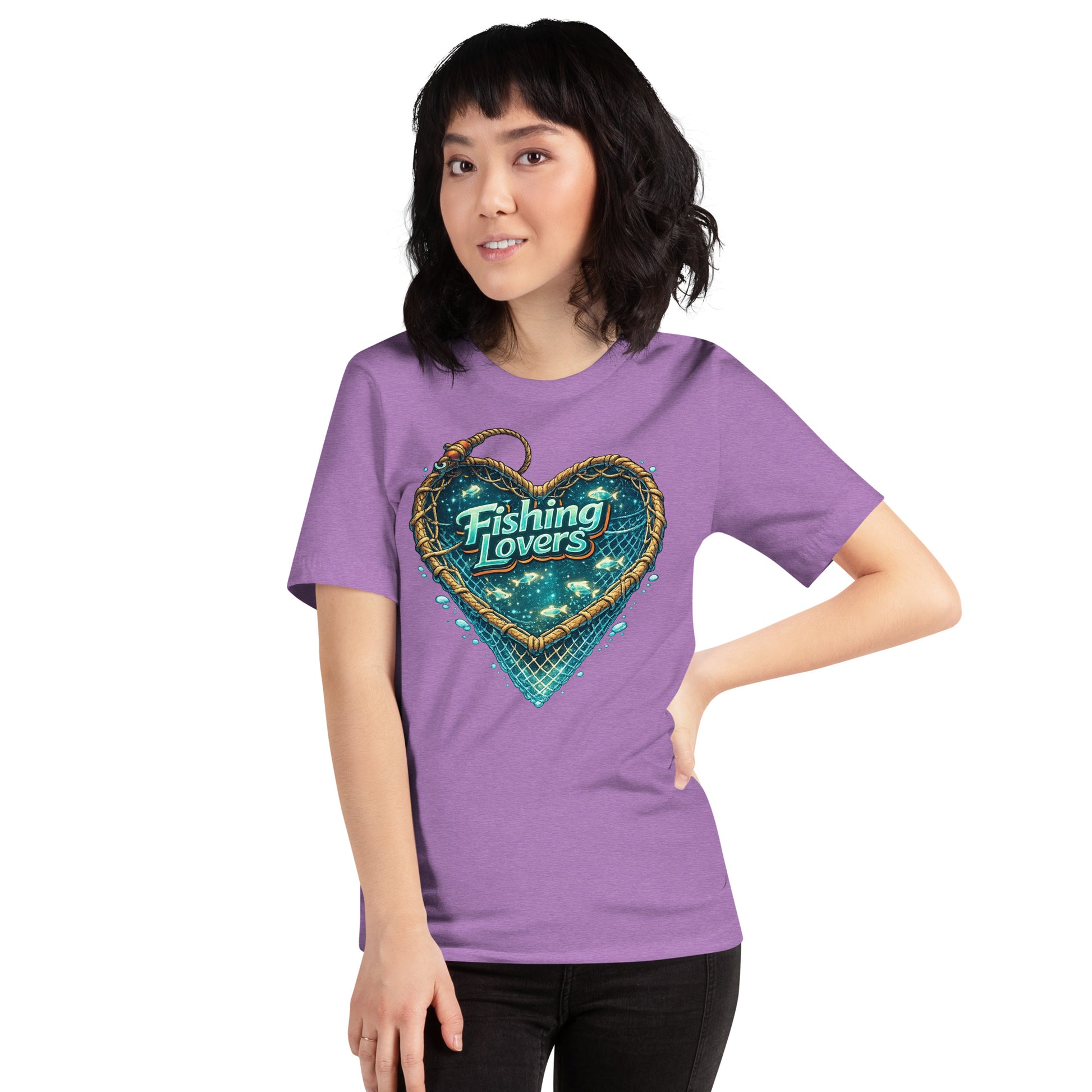 Fishing Lovers T-Shirt - Cute Heart Fish Net Graphic Tee for Fishermen & Coffee Lovers by printfluence.net