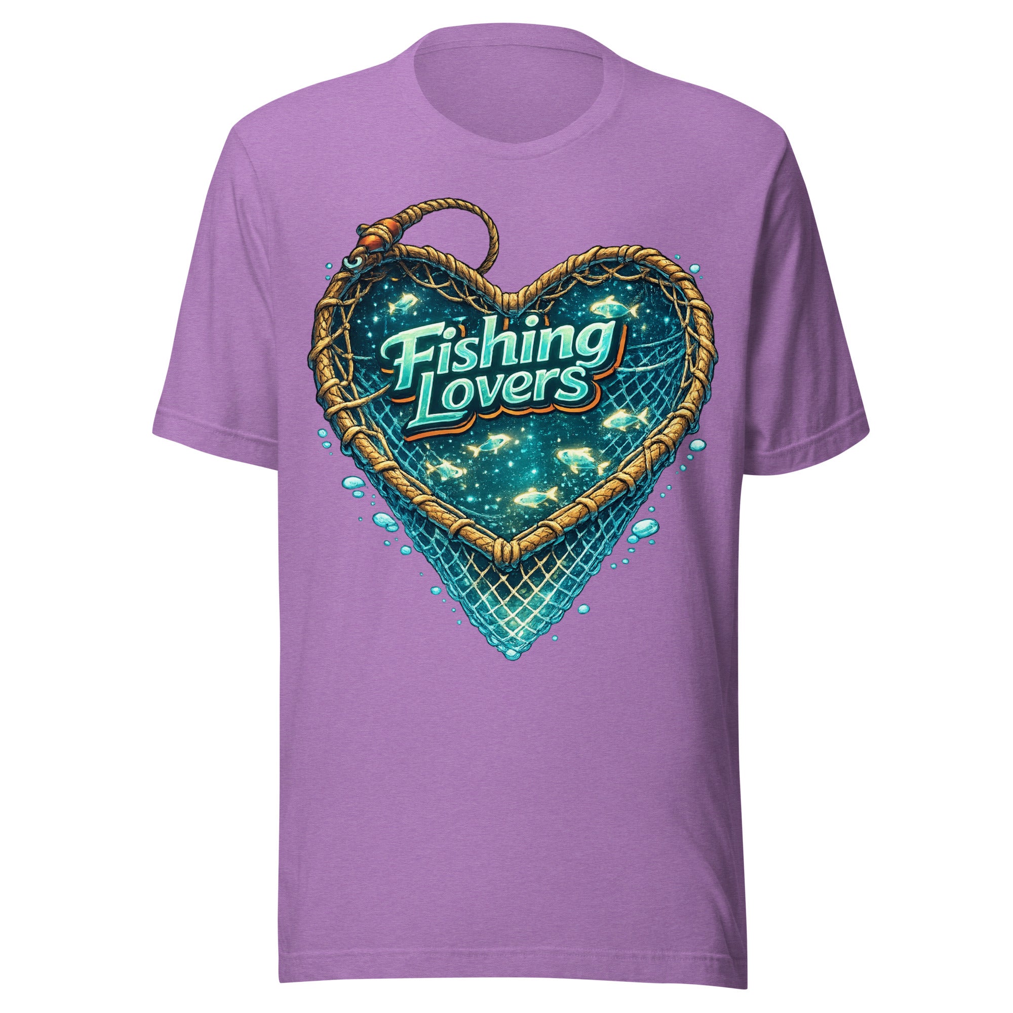 Fishing Lovers T-Shirt - Cute Heart Fish Net Graphic Tee for Fishermen & Coffee Lovers by printfluence.net