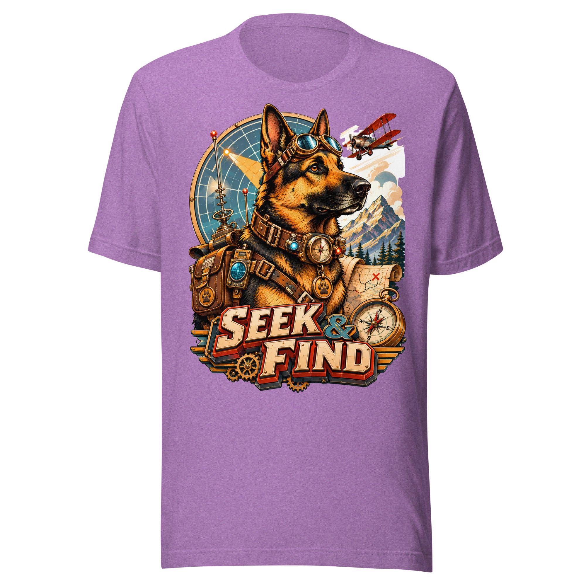 German Shepherd Lovers Unisex T-Shirt | "Seek & Find" Vintage Explorer Graphic Apparel by printfluence.net