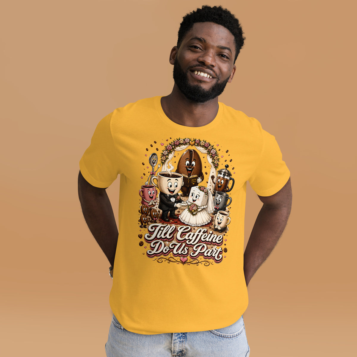 Coffee Lovers Unisex T-Shirt Till Caffeine Do Us Part – Funny Wedding & Couple Graphic Tee by printfluence.net