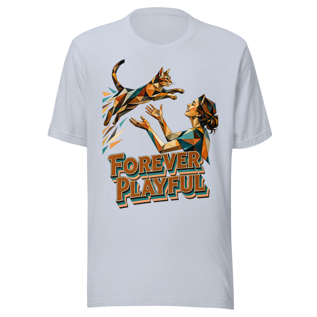 Cat Lovers Unisex Staple T-Shirt – Forever Playful Geometric Cat Design by printfluence.net