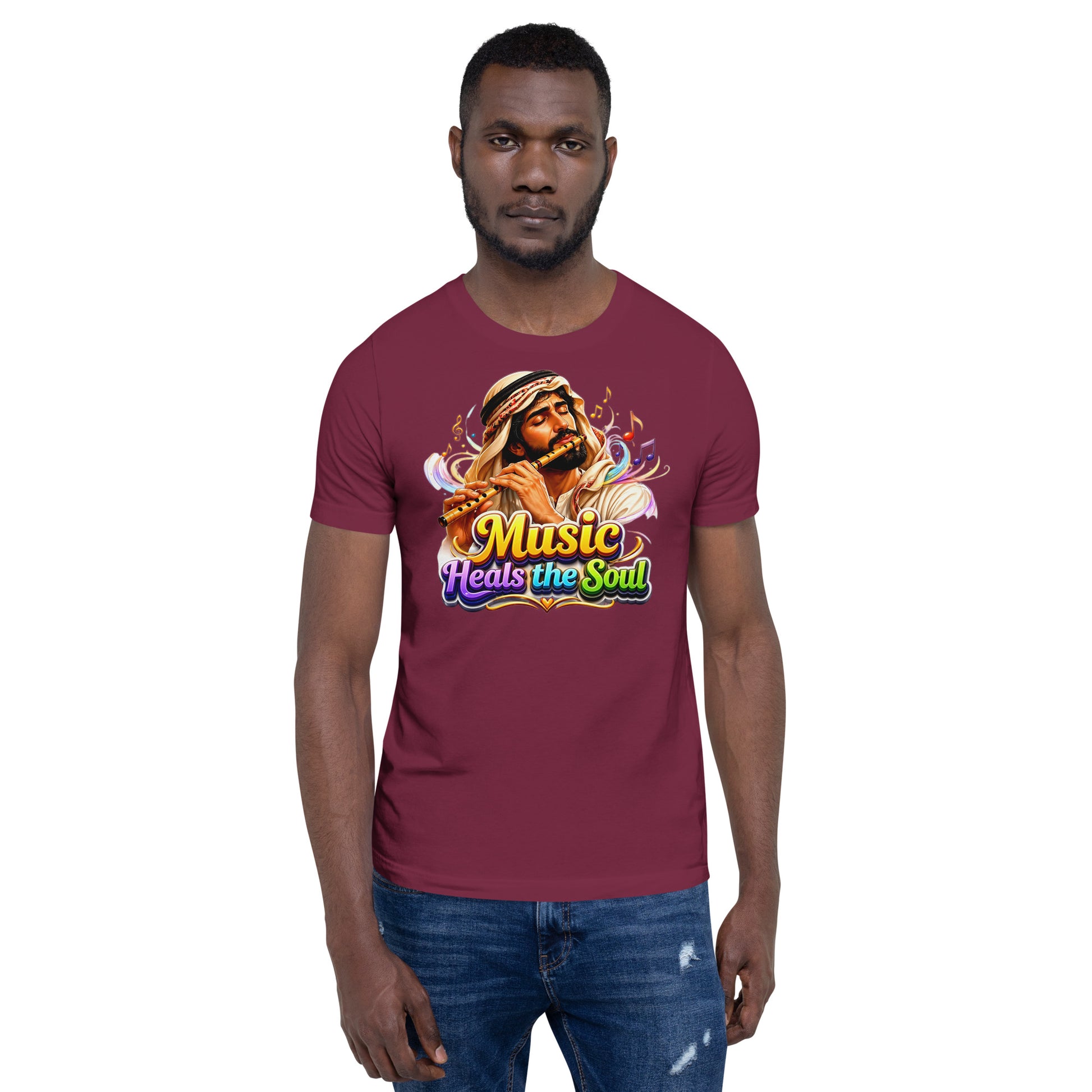 Unisex t-shirt - Music Heals The Soul - Mystic Arabic Flute Player by printfluence.net