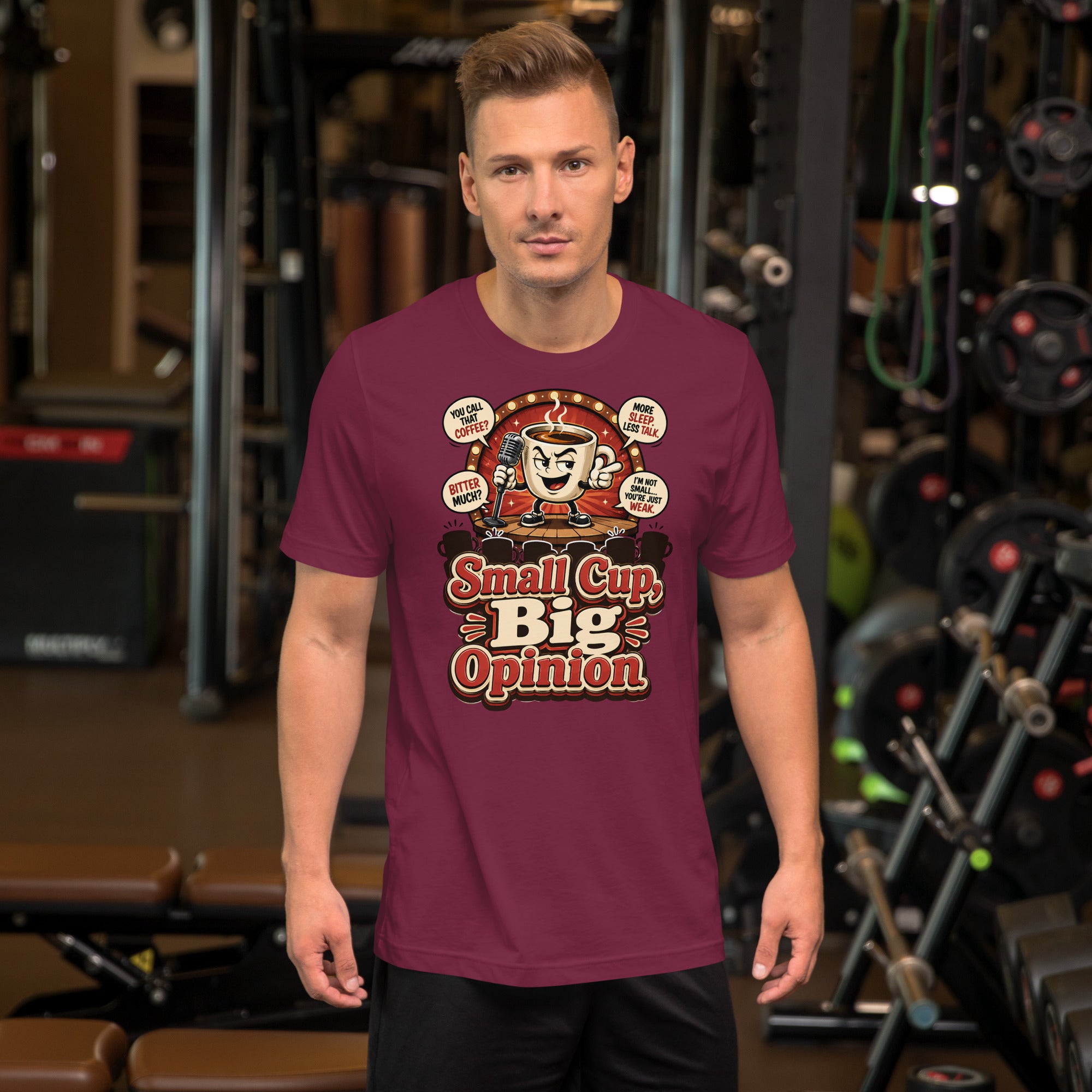 Retro Small Cup Big Opinion Coffee | Unisex T-Shirt for Coffee Lovers by printfluence.net