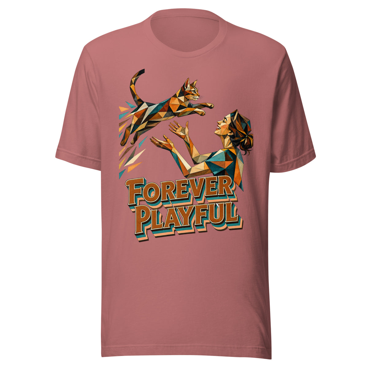 Cat Lovers Unisex Staple T-Shirt – Forever Playful Geometric Cat Design by printfluence.net