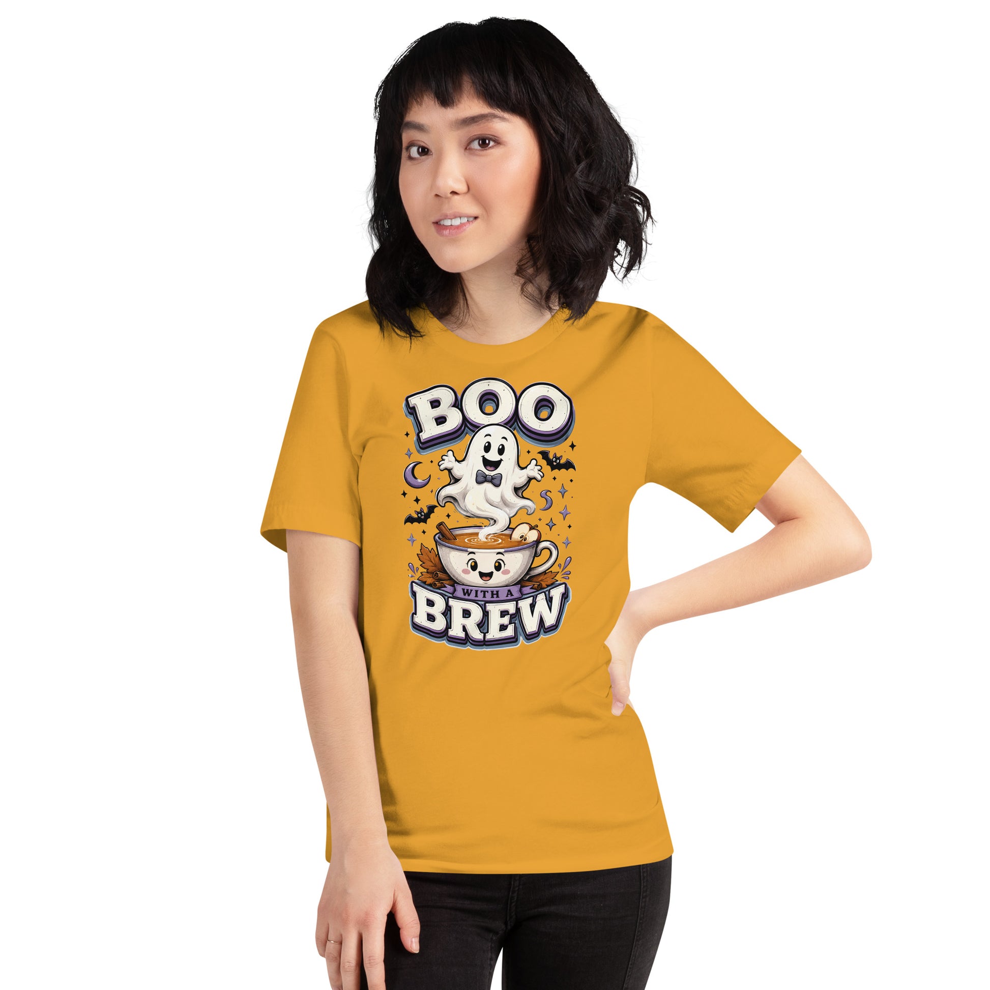 Boo With A Brew Cozy Horror Mystery Unisex T-Shirt by printfluence.net