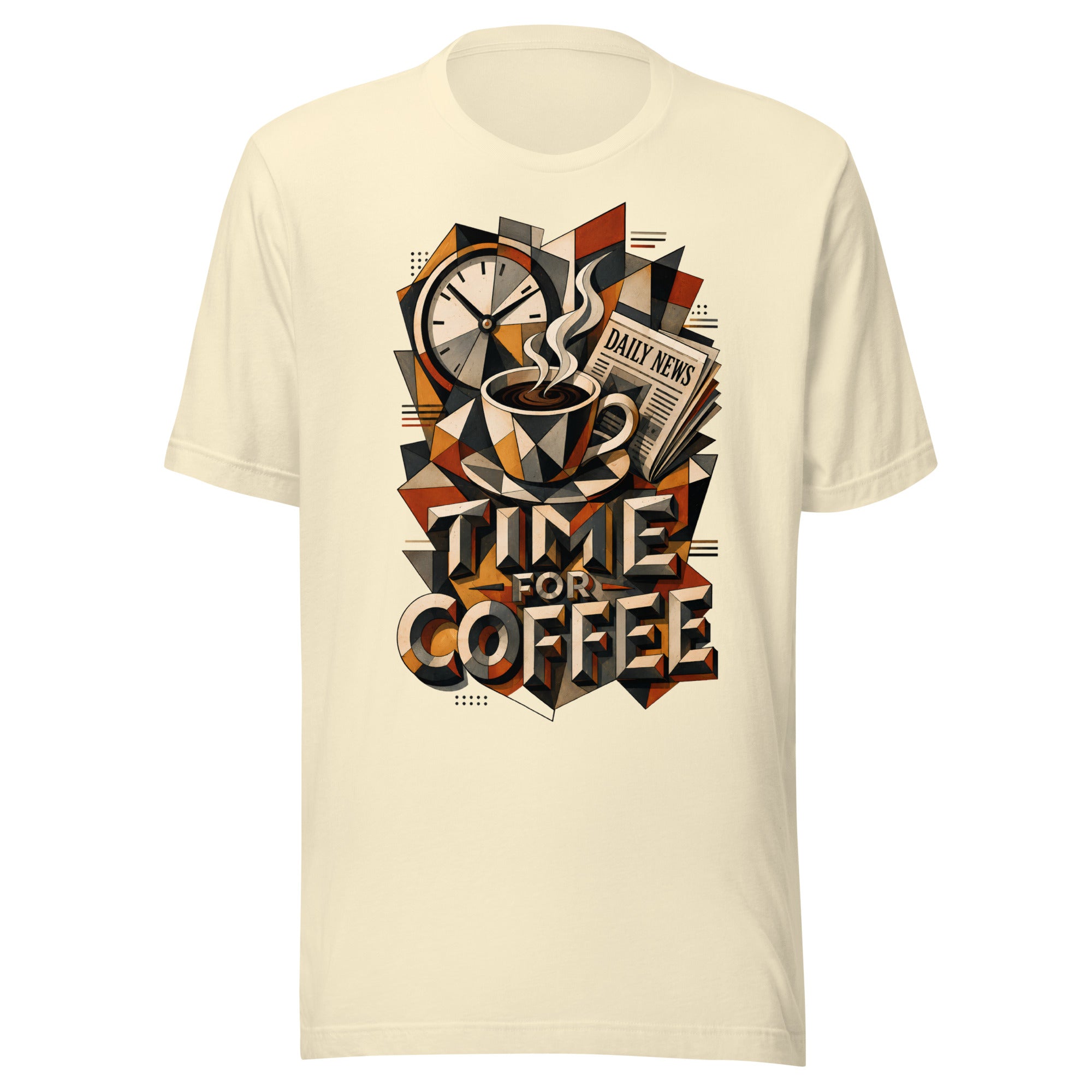 Coffee Lovers Unisex T-Shirt Time For Coffee – Cubist Morning Routine Graphic Tee by printfluence.net
