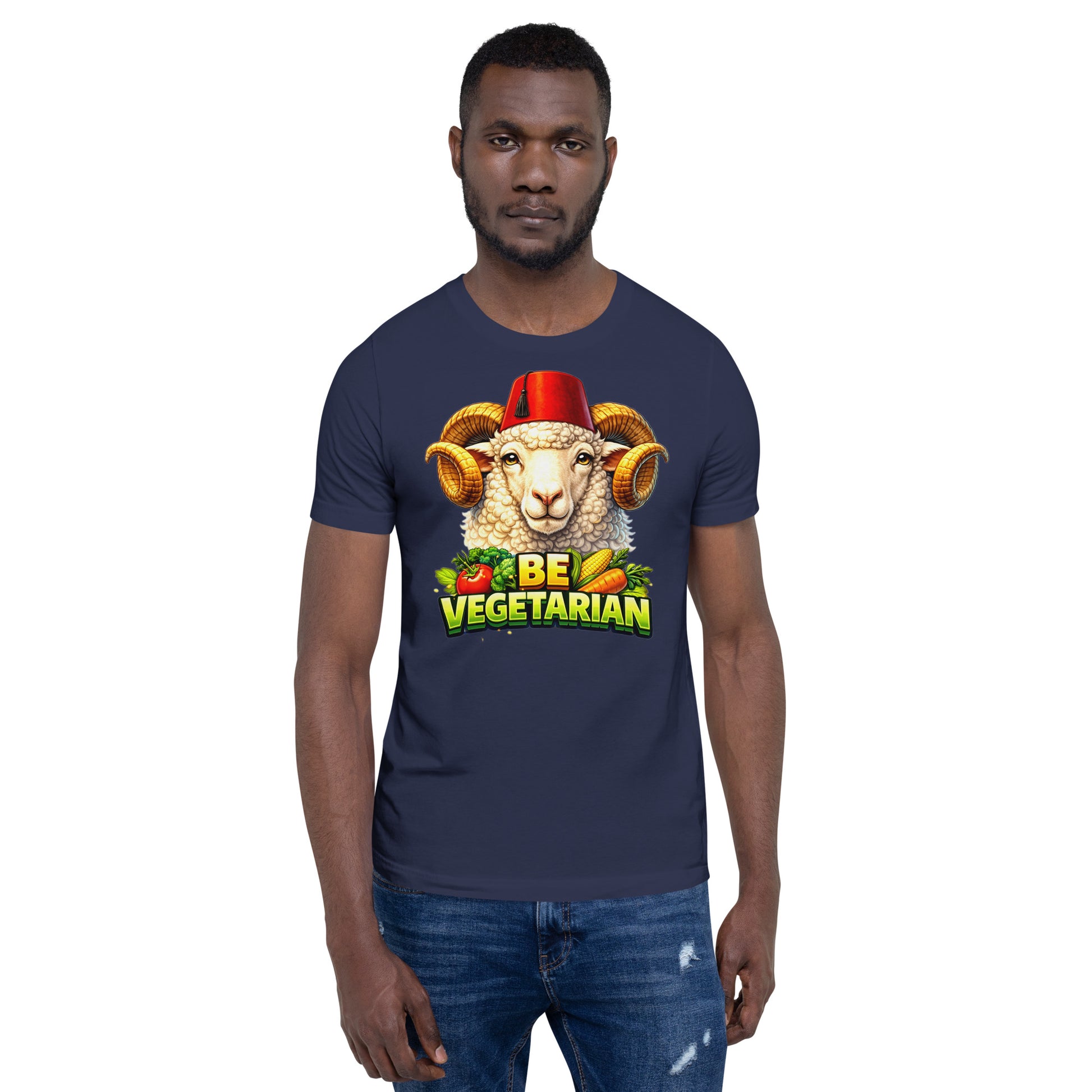 Unisex t-shirt - "Be Vegetarian" Fez-Wearing Ram Graphic Tee – Funny Eco-Friendly Animal Art T-Shirt by printfluence.net