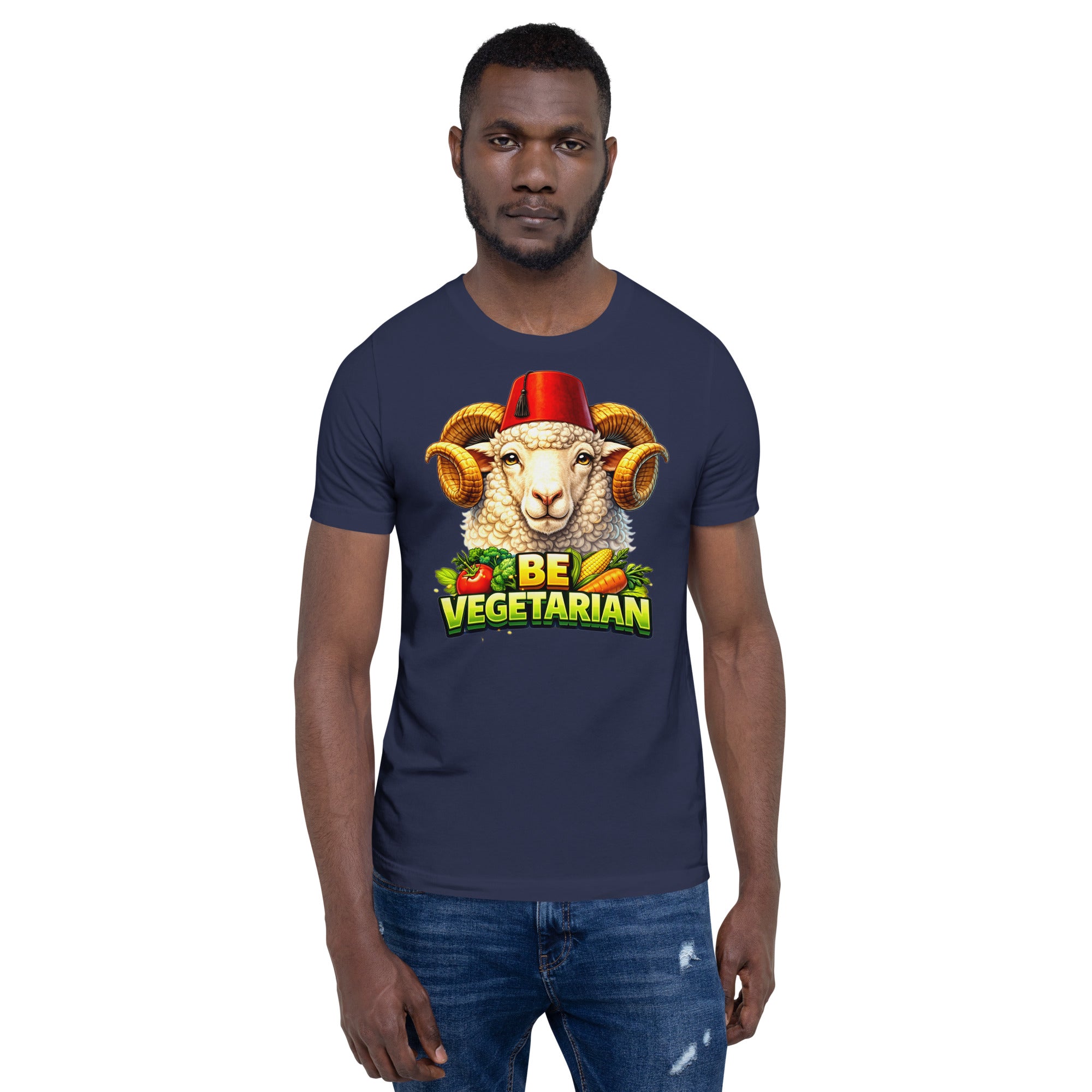 Unisex t-shirt - "Be Vegetarian" Fez-Wearing Ram Graphic Tee – Funny Eco-Friendly Animal Art T-Shirt by printfluence.net