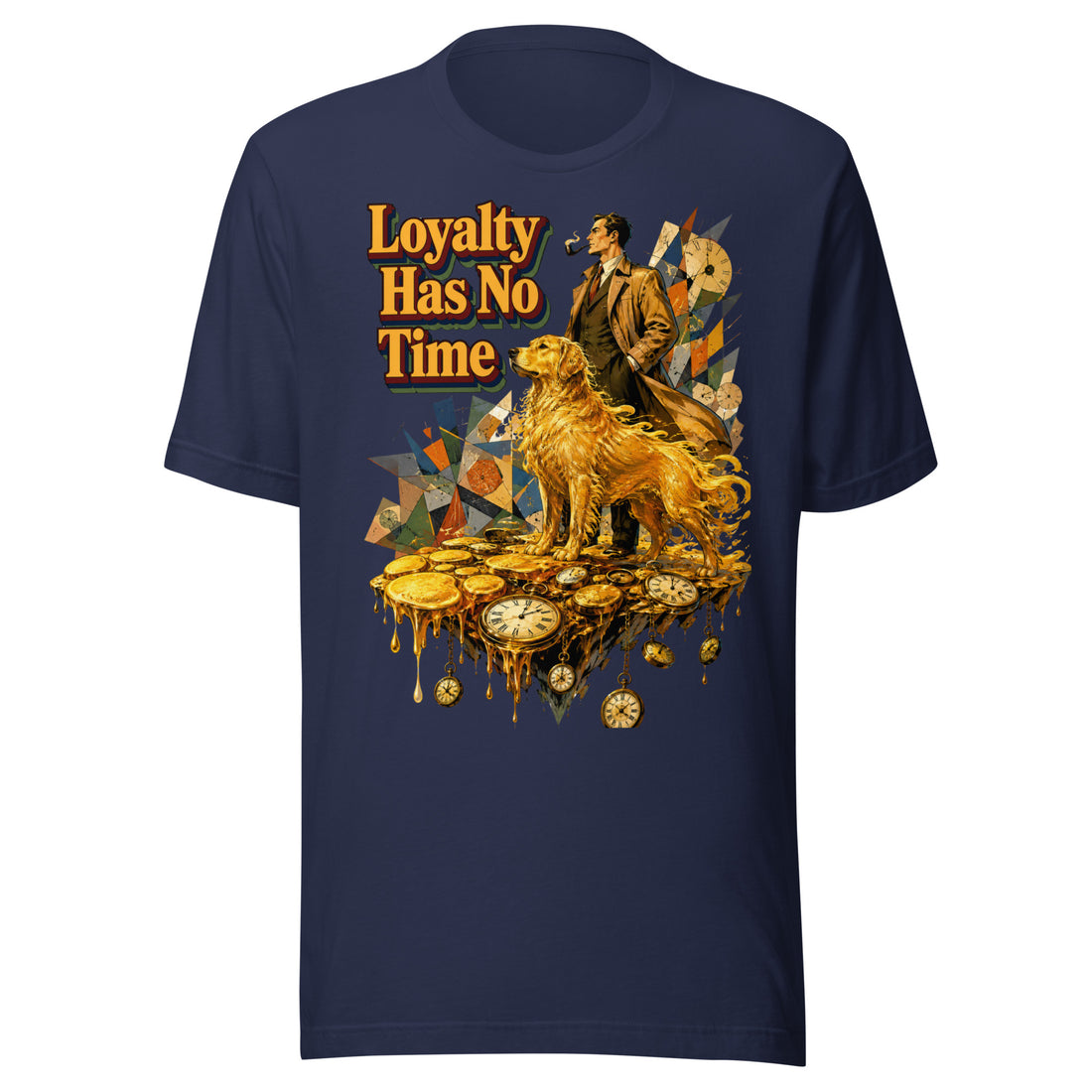Golden Retriever Lovers Unisex Staple T-Shirt — "Loyalty Has No Time" Detective and Golden Dog Design by printfluence.net