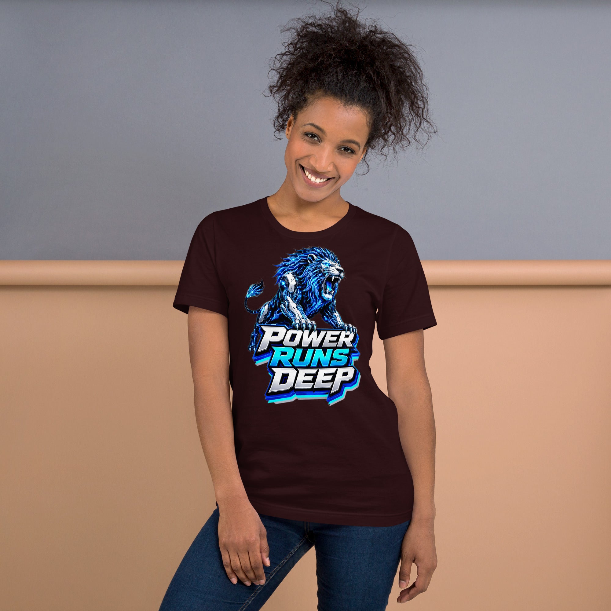 Unisex t-shirt - Cybernetic Neon Lion - Power Runs Deep Premium Graphic Design by printfluence.net