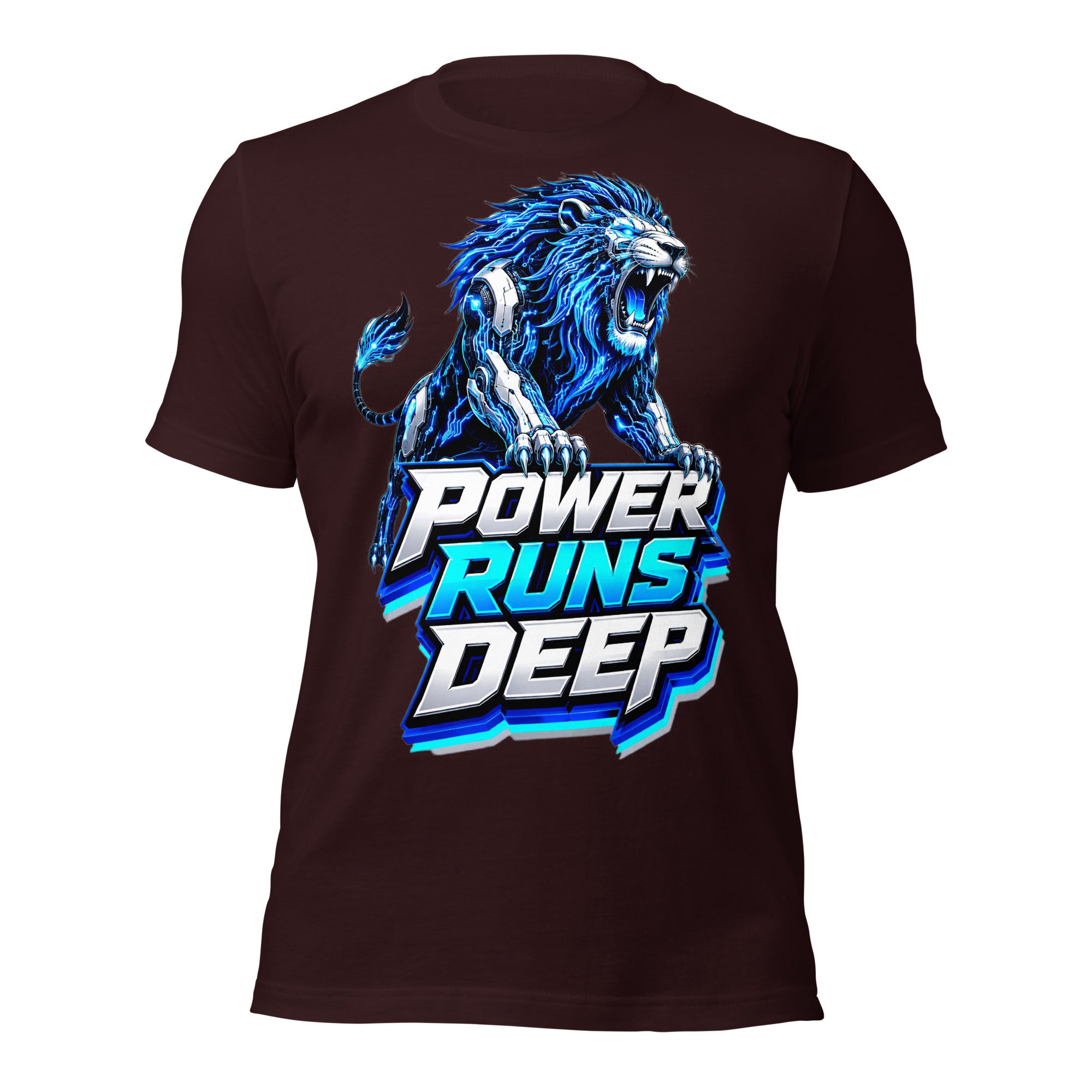 Unisex t-shirt - Cybernetic Neon Lion - Power Runs Deep Premium Graphic Design by printfluence.net