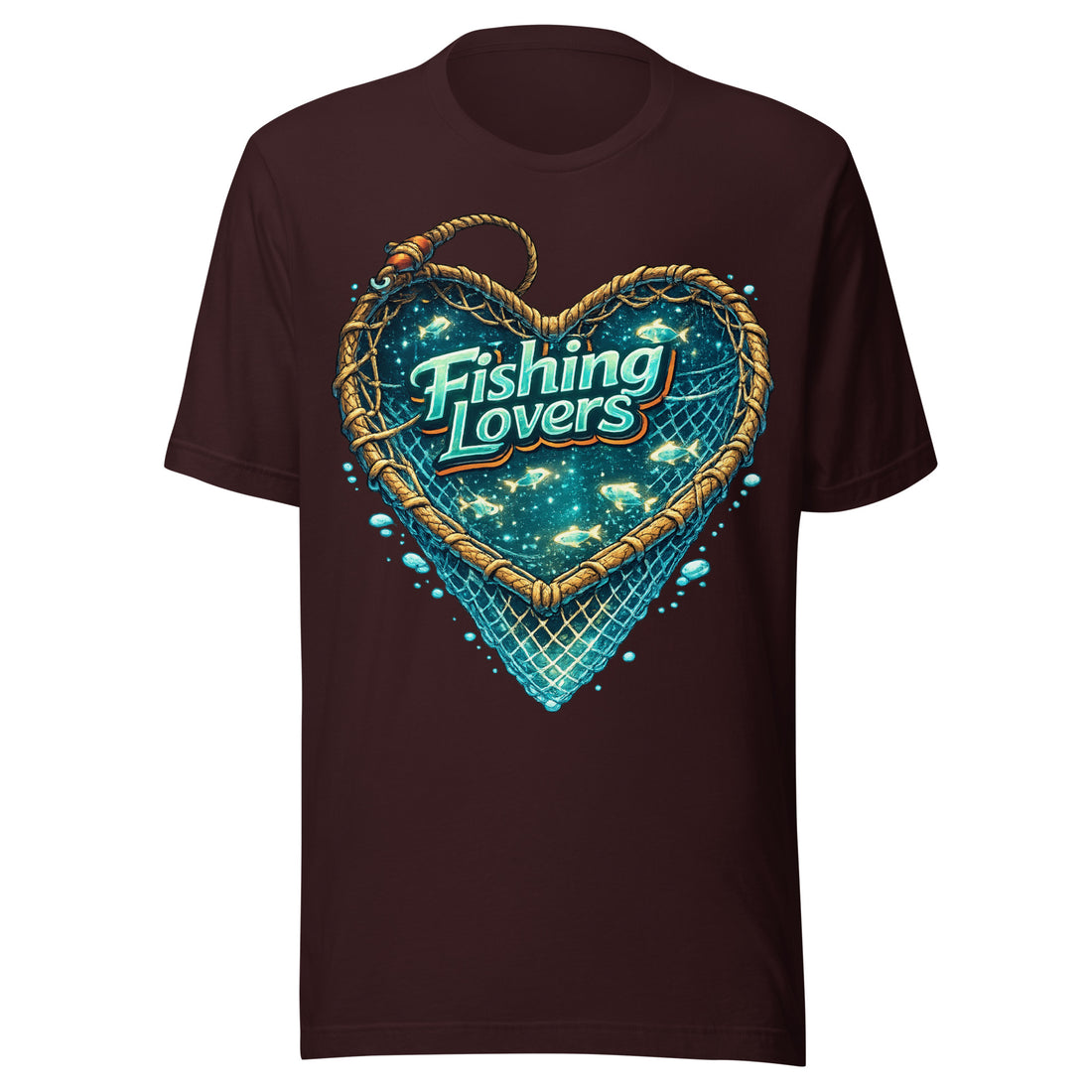 Fishing Lovers T-Shirt - Cute Heart Fish Net Graphic Tee for Fishermen & Coffee Lovers by printfluence.net