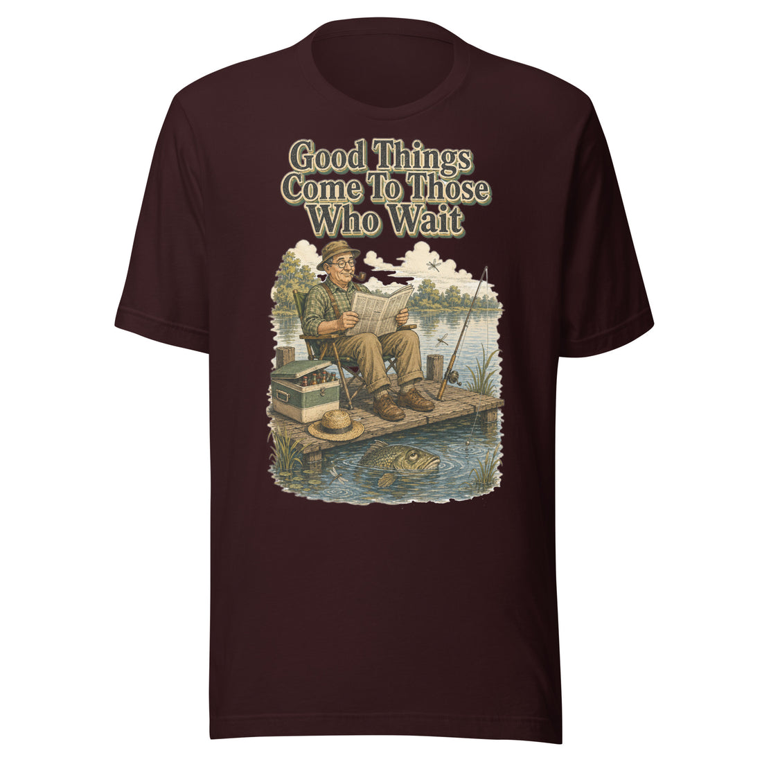 Fishing Lovers | Unisex Staple T-Shirt — Good Things Come To Those Who Wait by printfluence