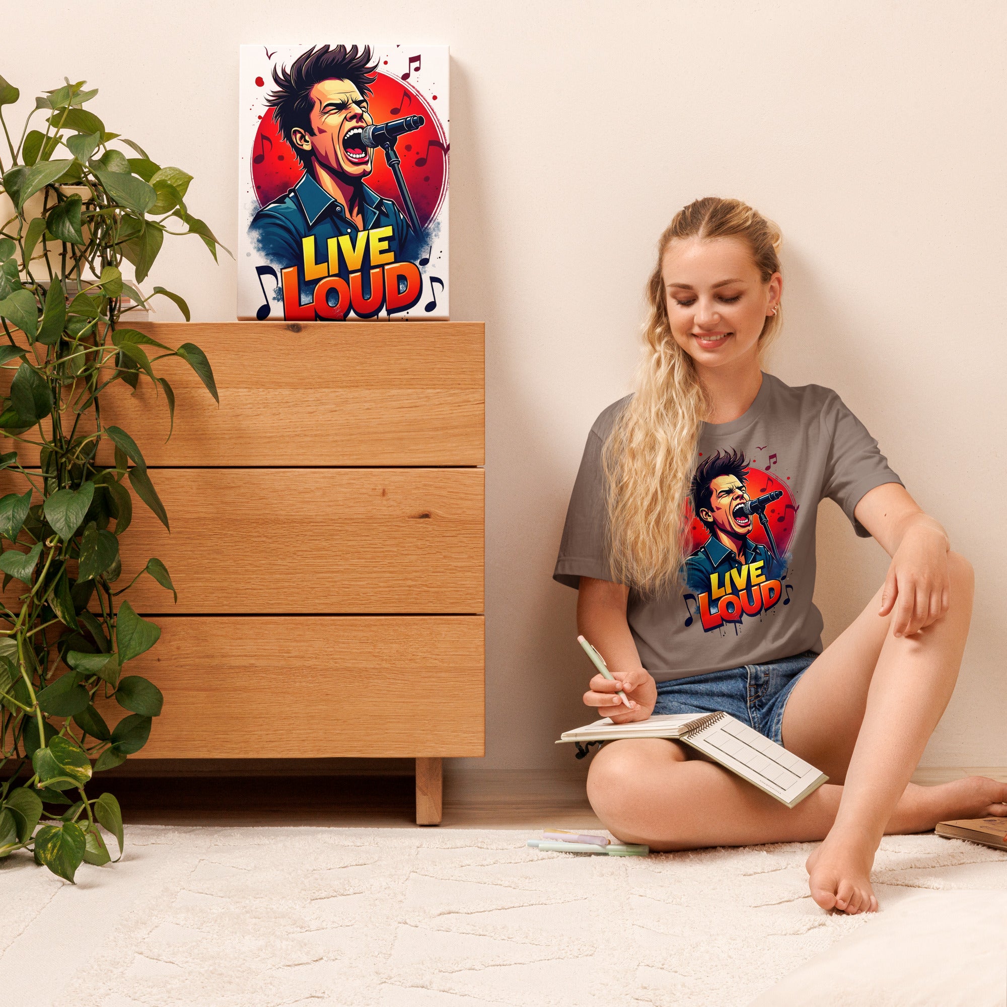 Unisex t-shirt - Live Loud Singer T-Shirt – Unisex Music Passion Graphic Bella Canvas 3001 by printfluence.net