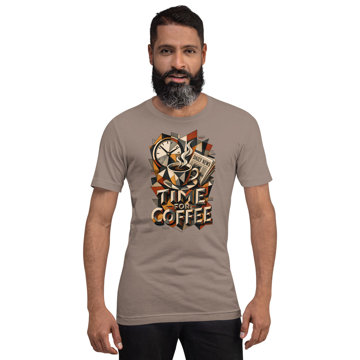 Coffee Lovers Unisex T-Shirt Time For Coffee – Cubist Morning Routine Graphic Tee by printfluence.net