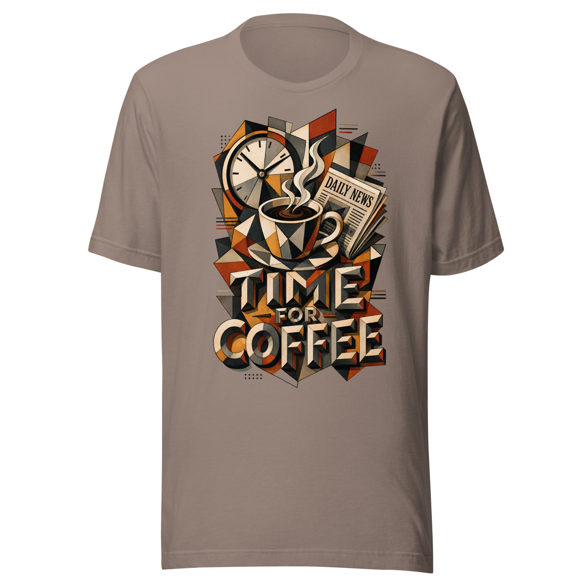 Coffee Lovers Unisex T-Shirt Time For Coffee – Cubist Morning Routine Graphic Tee by printfluence.net