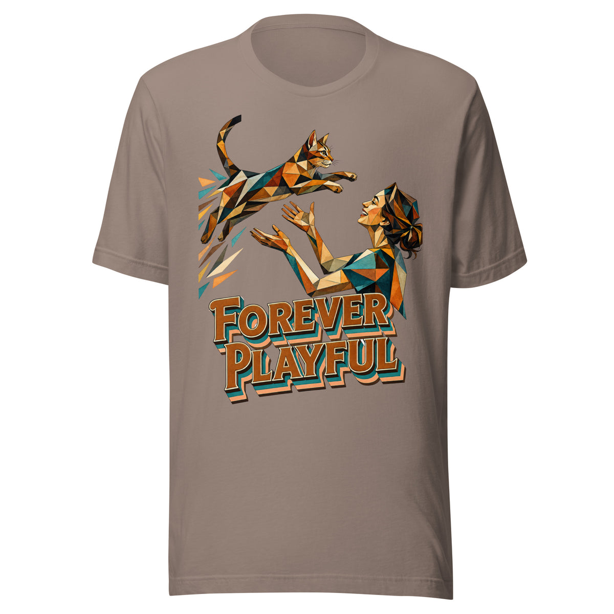 Cat Lovers Unisex Staple T-Shirt – Forever Playful Geometric Cat Design by printfluence.net