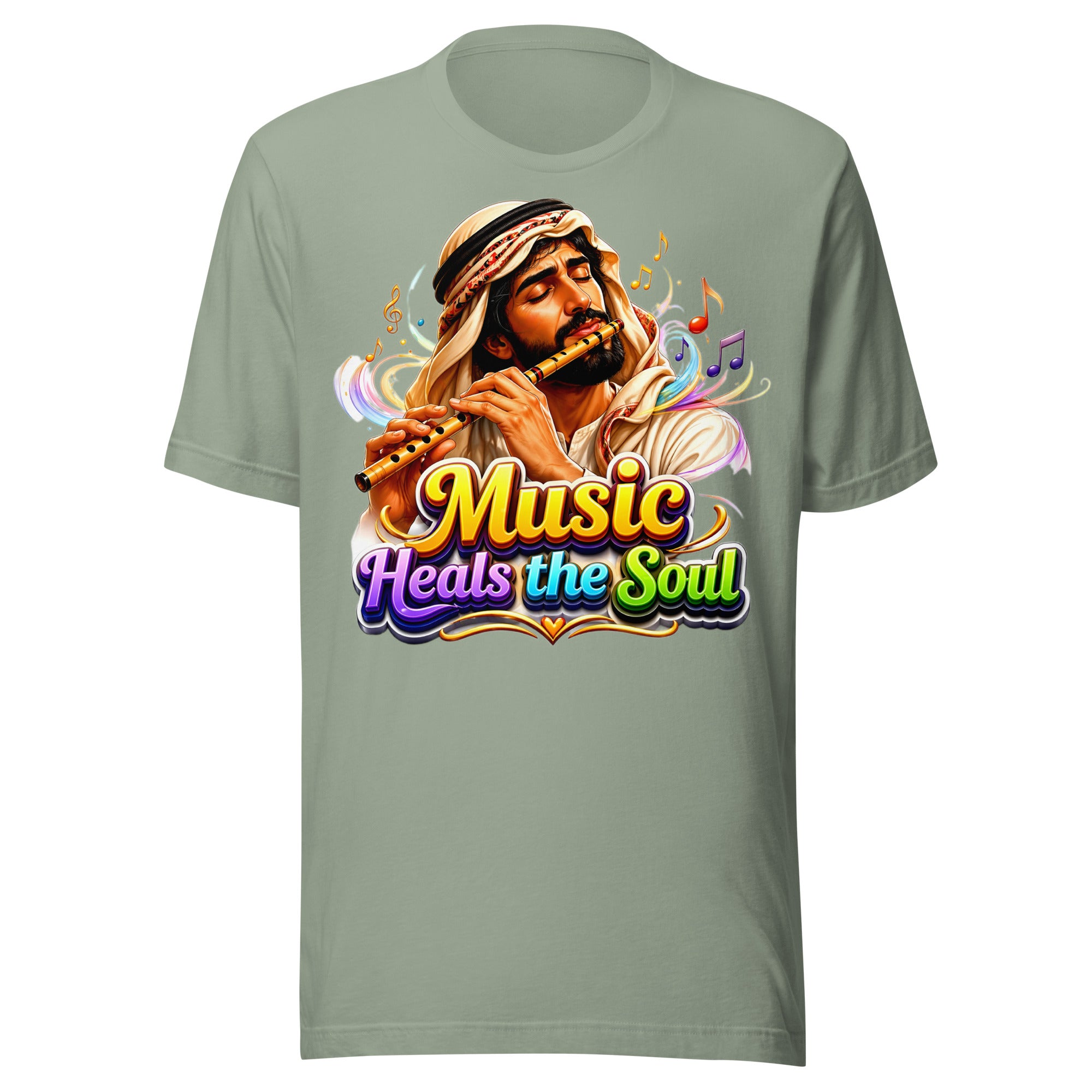 Unisex t-shirt - Music Heals The Soul - Mystic Arabic Flute Player by printfluence.net