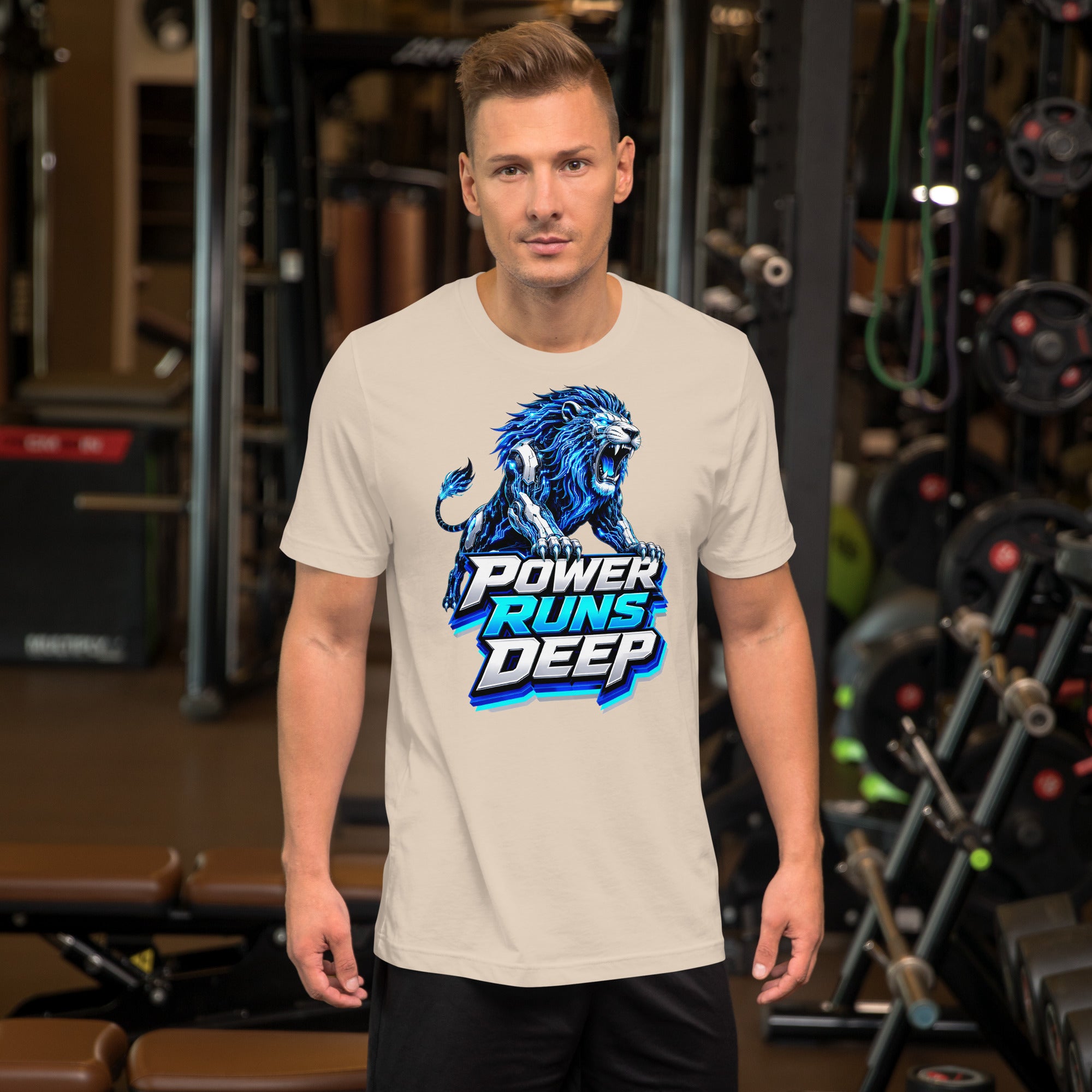 Unisex t-shirt - Cybernetic Neon Lion - Power Runs Deep Premium Graphic Design by printfluence.net