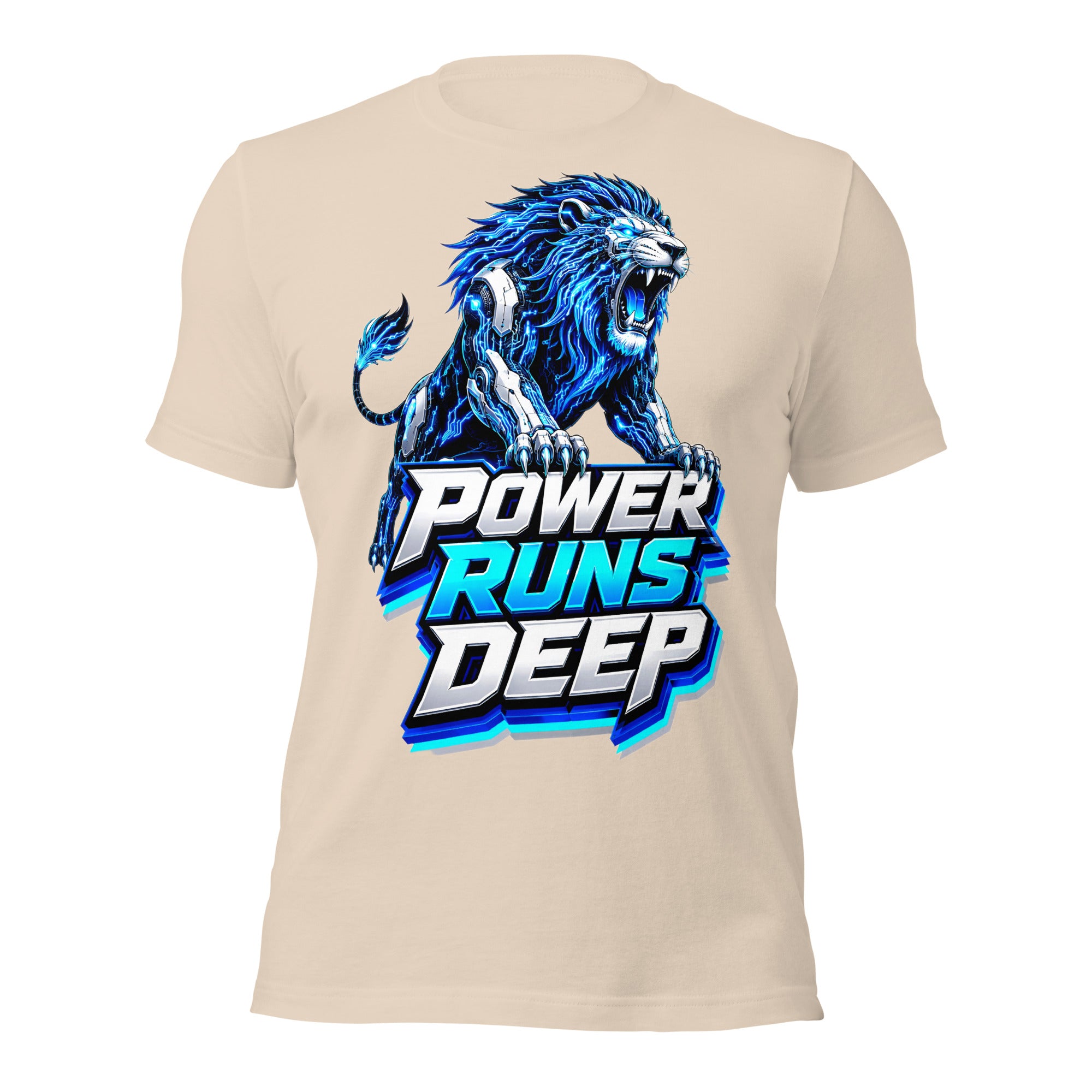 Unisex t-shirt - Cybernetic Neon Lion - Power Runs Deep Premium Graphic Design by printfluence.net