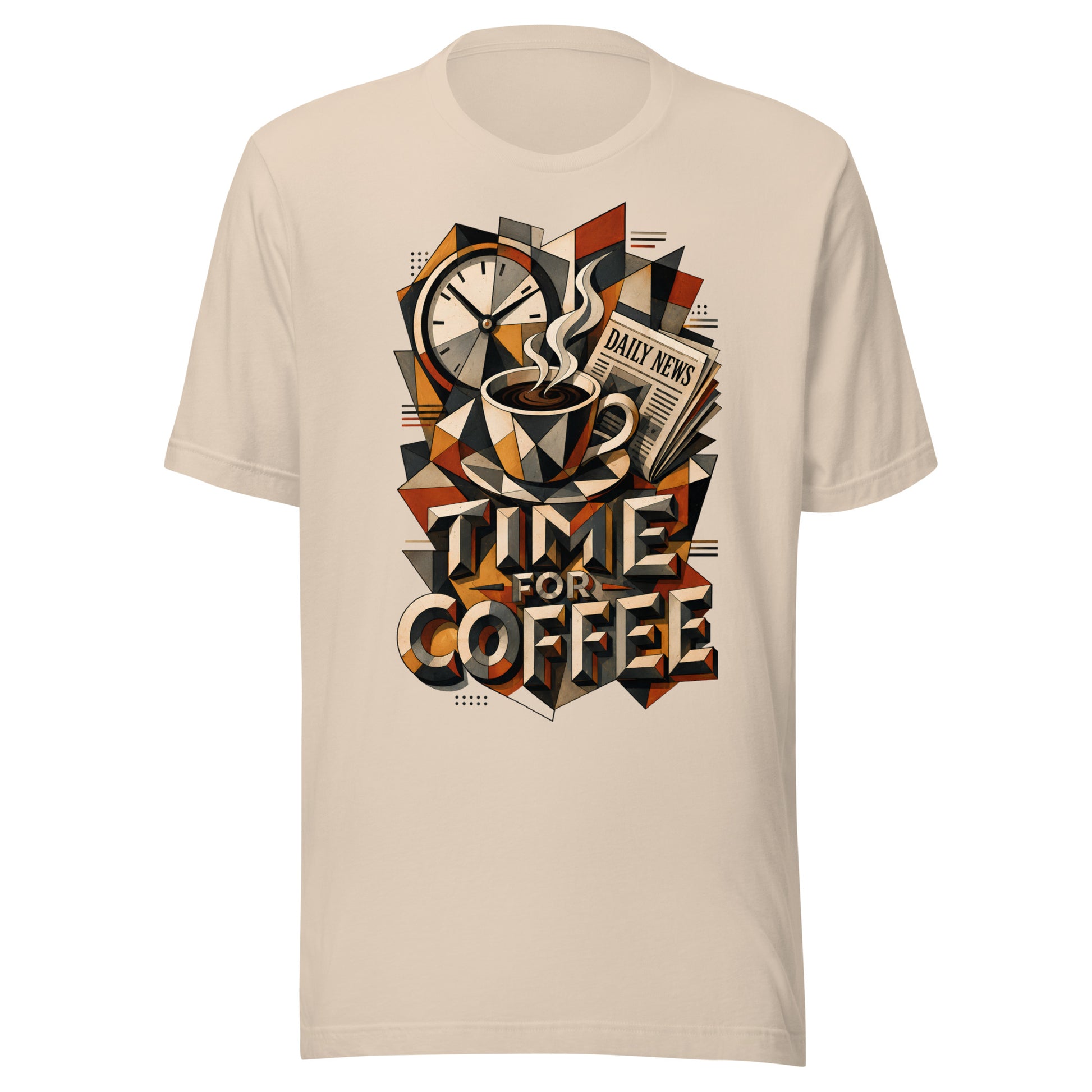 Coffee Lovers Unisex T-Shirt Time For Coffee – Cubist Morning Routine Graphic Tee by printfluence.net