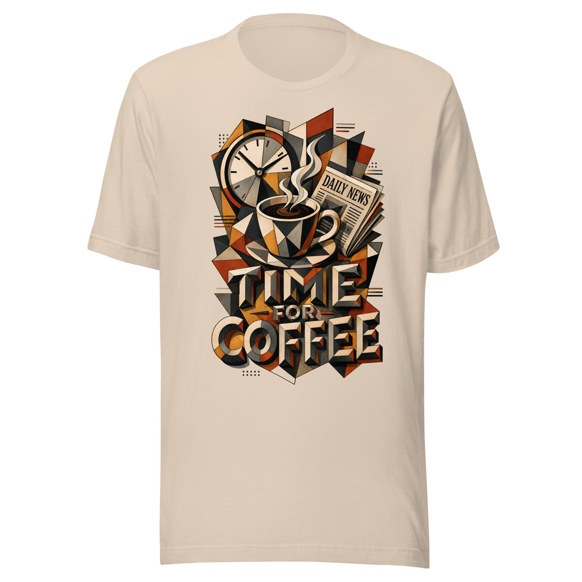 Coffee Lovers Unisex T-Shirt Time For Coffee – Cubist Morning Routine Graphic Tee by printfluence.net