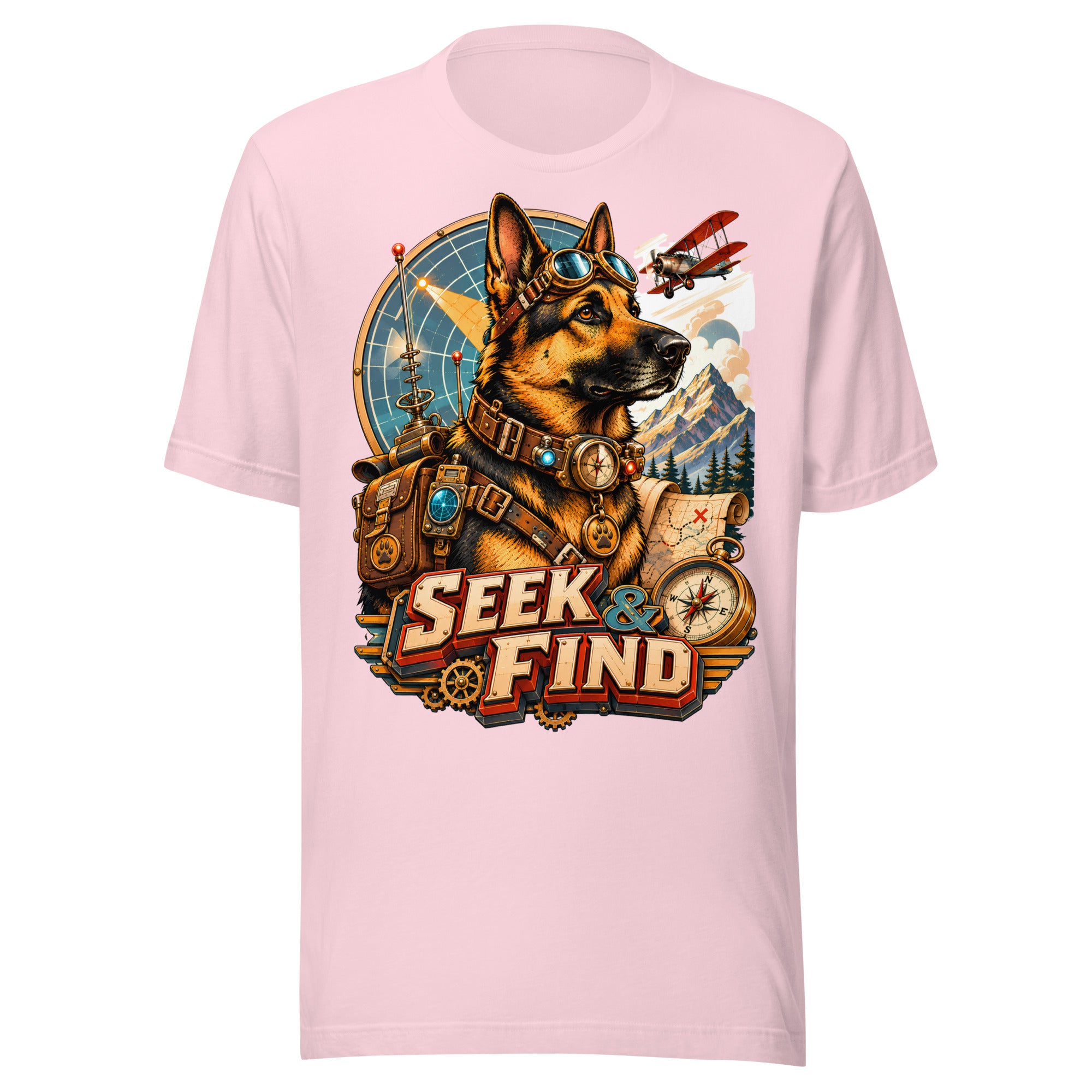 German Shepherd Lovers Unisex T-Shirt | "Seek & Find" Vintage Explorer Graphic Apparel by printfluence.net