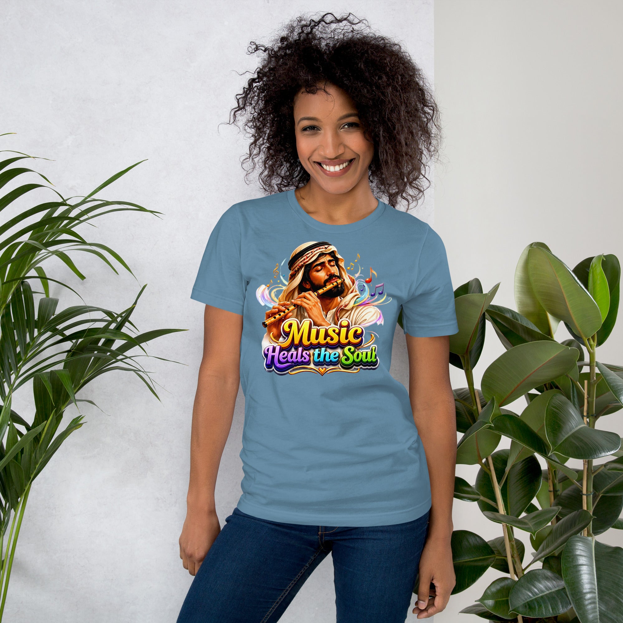 Unisex t-shirt - Music Heals The Soul - Mystic Arabic Flute Player by printfluence.net