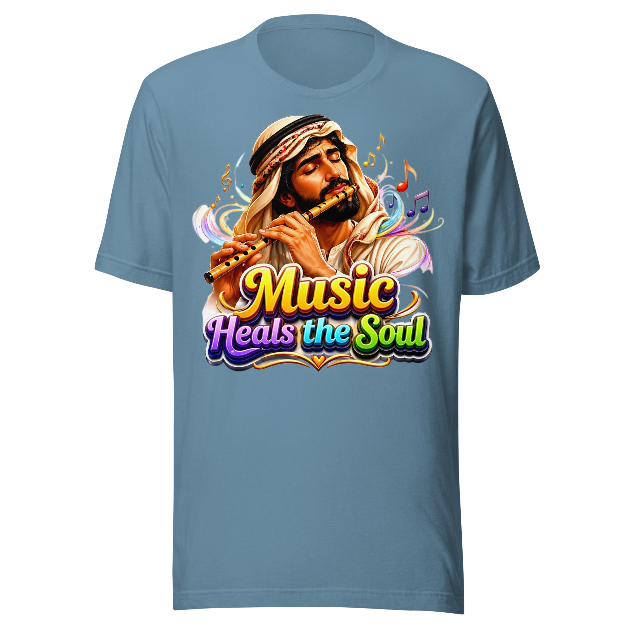 Unisex t-shirt - Music Heals The Soul - Mystic Arabic Flute Player by printfluence.net