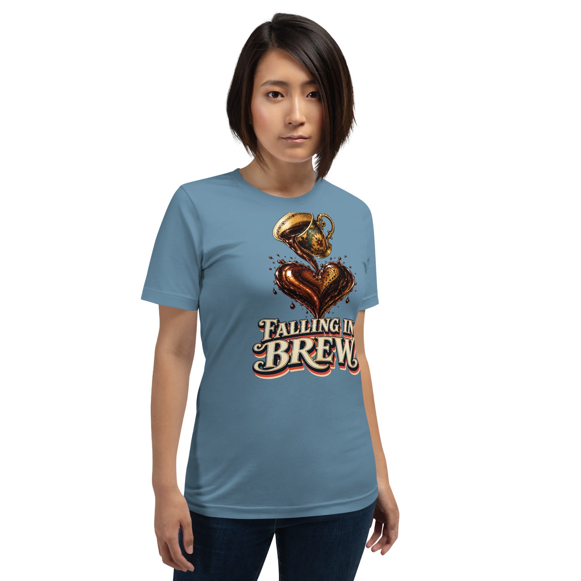 Coffee Lovers Unisex T-Shirt Falling in Brew – Romantic Coffee Heart Graphic Tee by printfluence.net